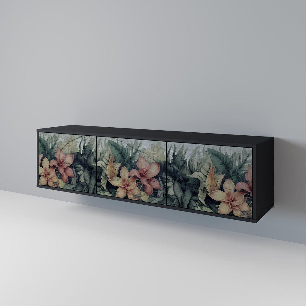 Meuble TV 3 portes HEAVENLY BLOOM finition noire