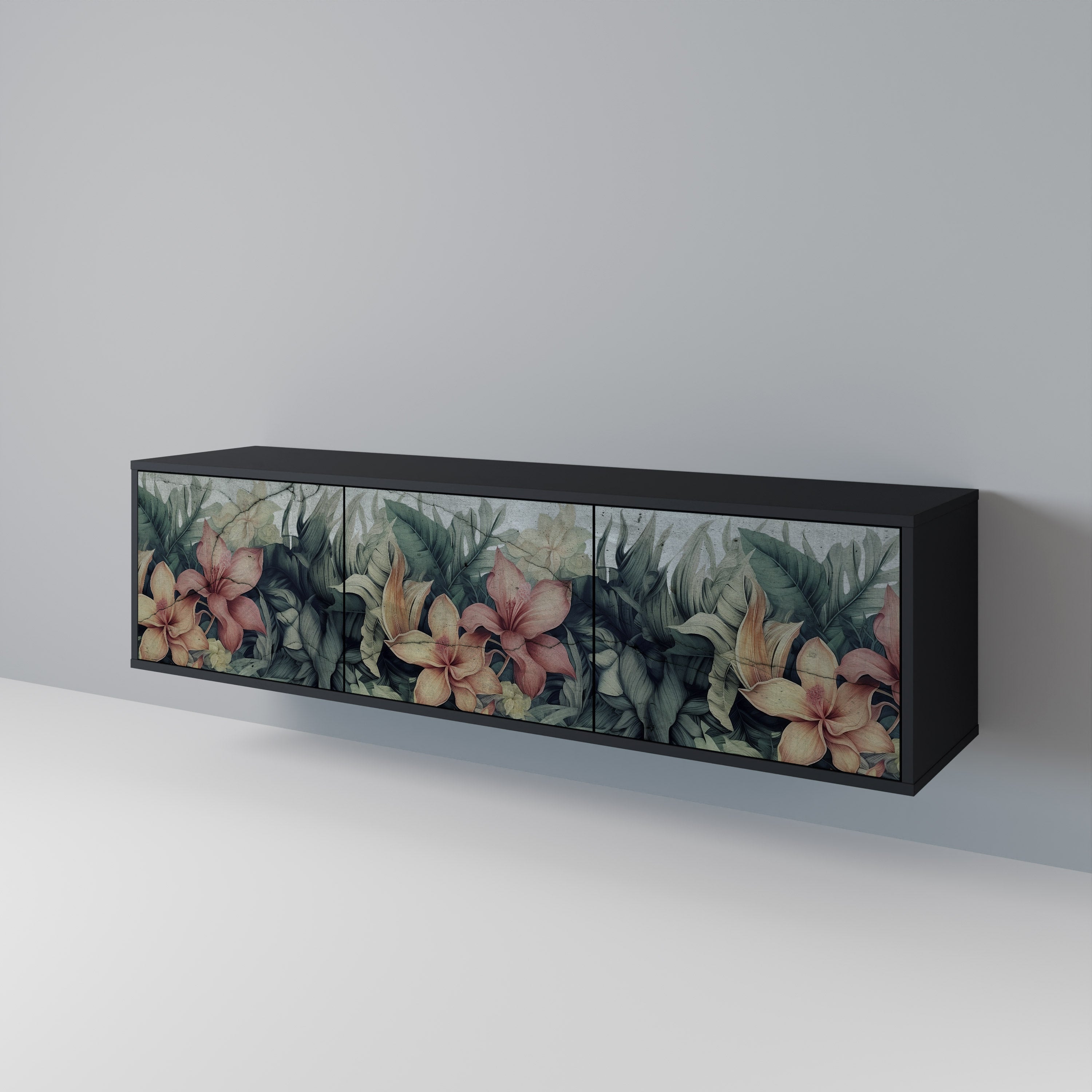 Meuble TV 3 portes HEAVENLY BLOOM finition noire