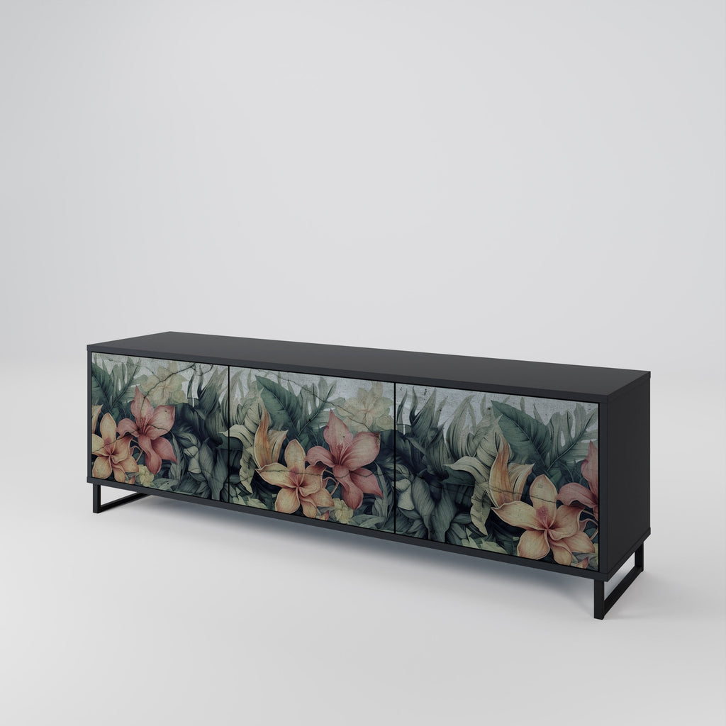 Meuble TV 3 portes HEAVENLY BLOOM finition noire