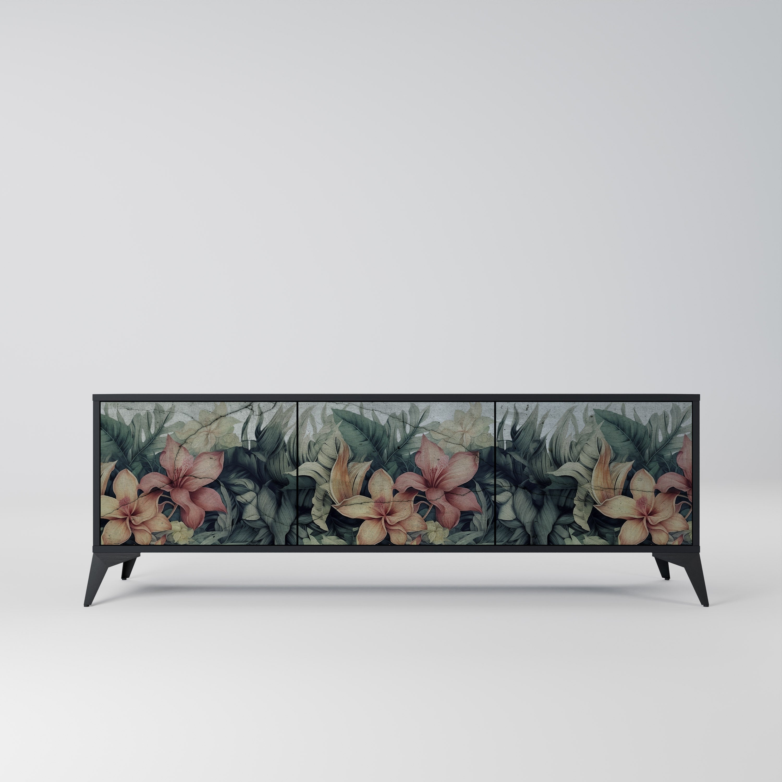 Meuble TV 3 portes HEAVENLY BLOOM finition noire