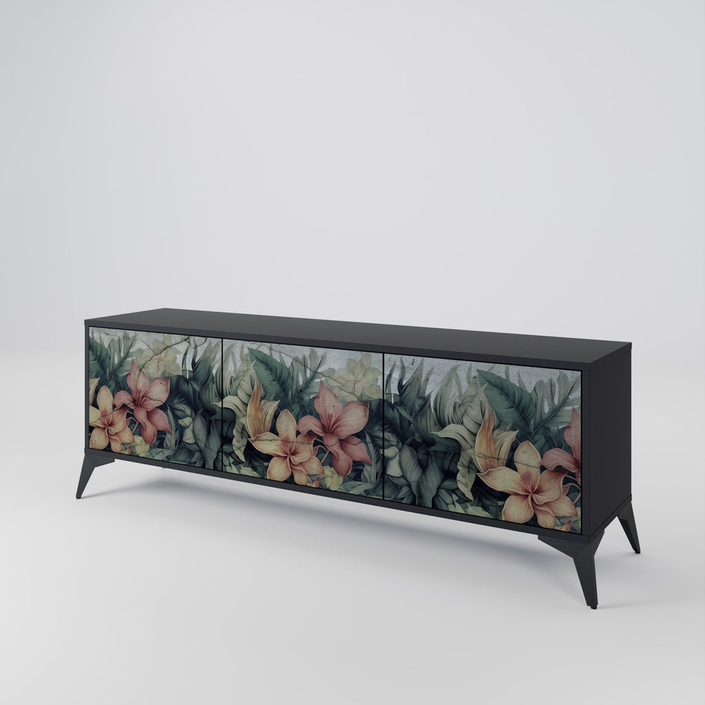 Meuble TV 3 portes HEAVENLY BLOOM finition noire