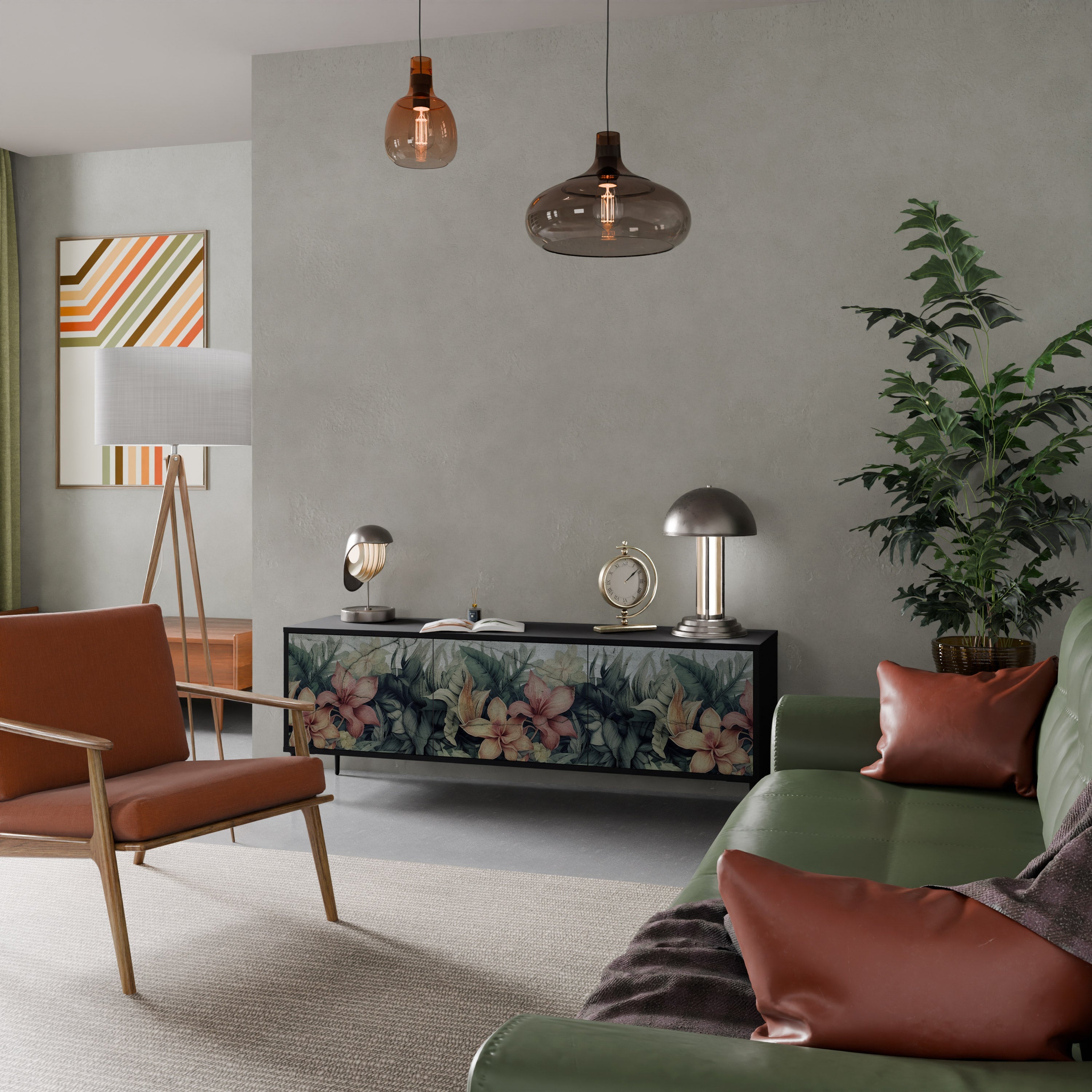 Meuble TV 3 portes HEAVENLY BLOOM finition noire