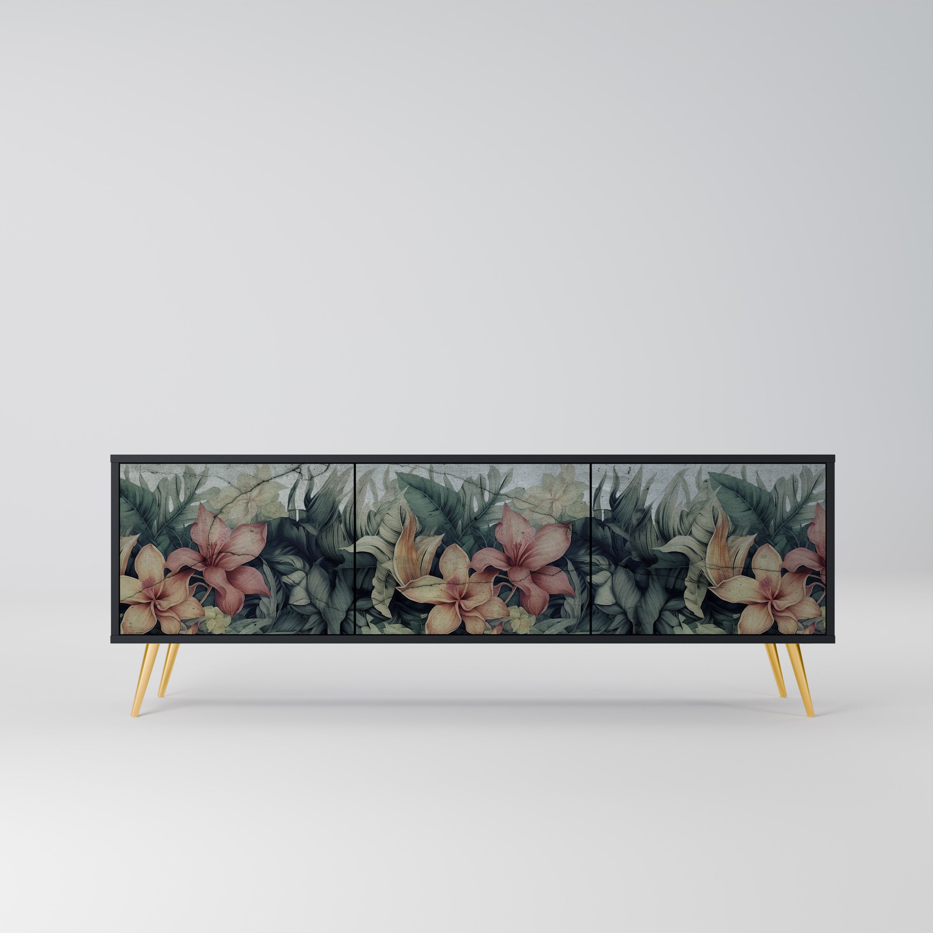 Meuble TV 3 portes HEAVENLY BLOOM finition noire