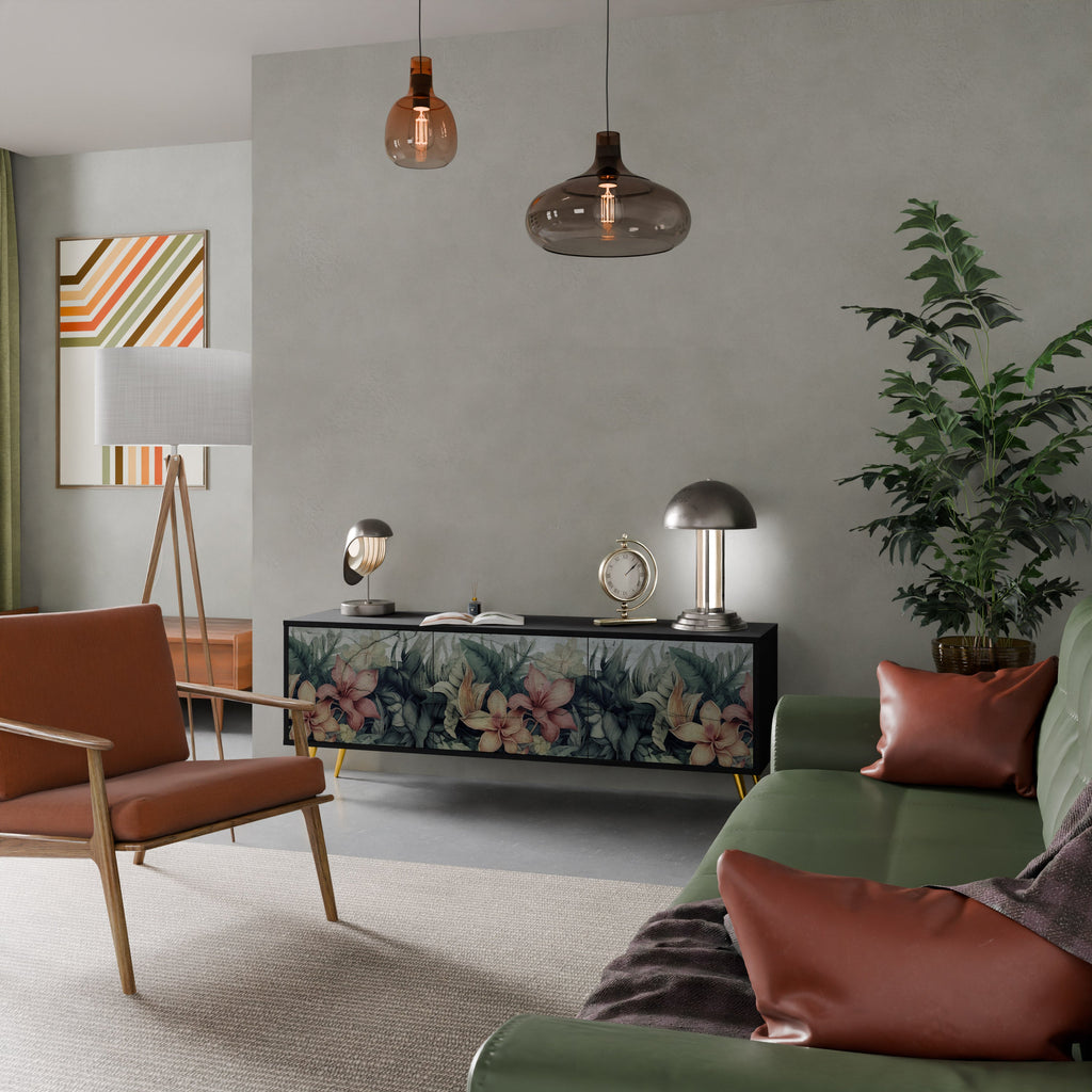 Meuble TV 3 portes HEAVENLY BLOOM finition noire