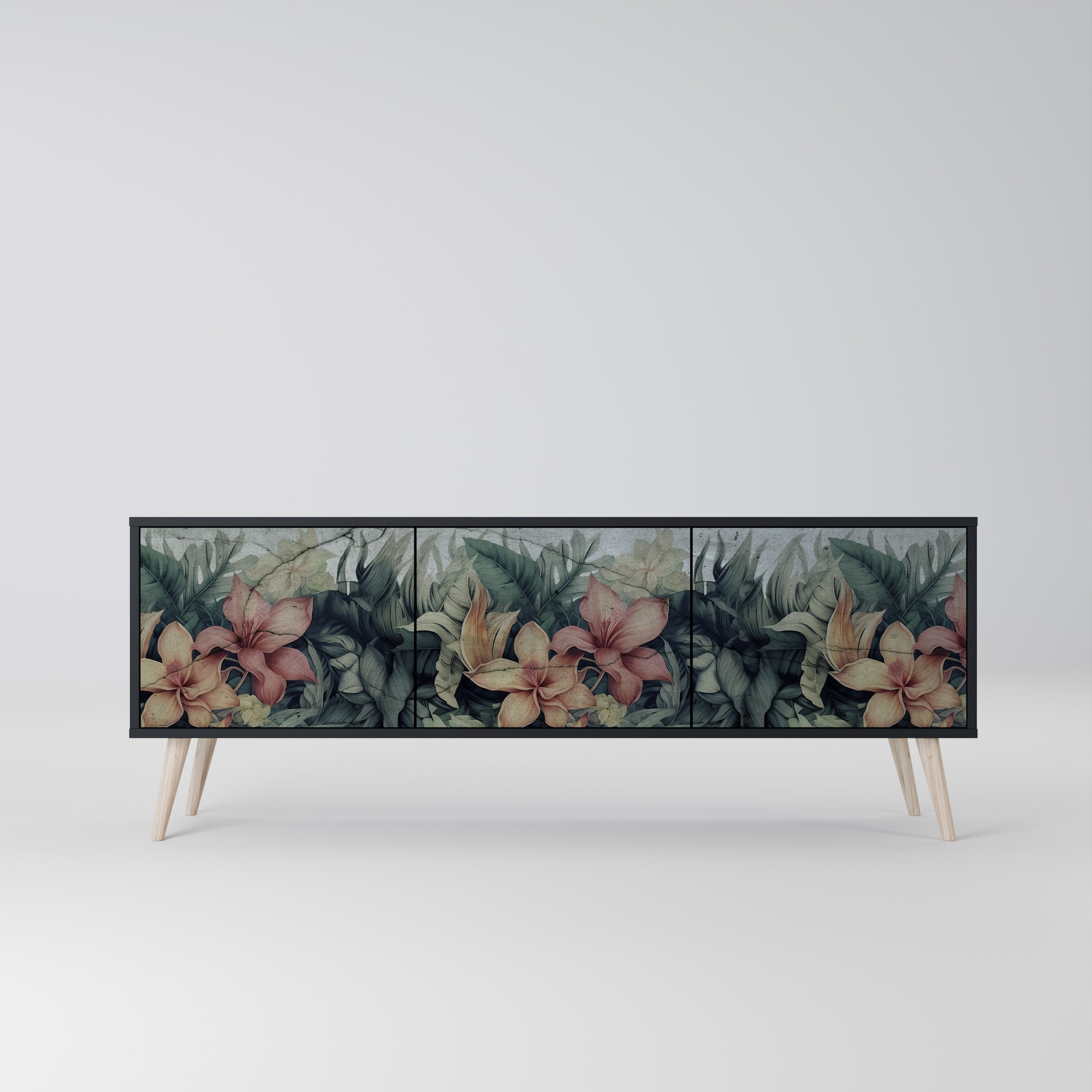 Meuble TV 3 portes HEAVENLY BLOOM finition noire