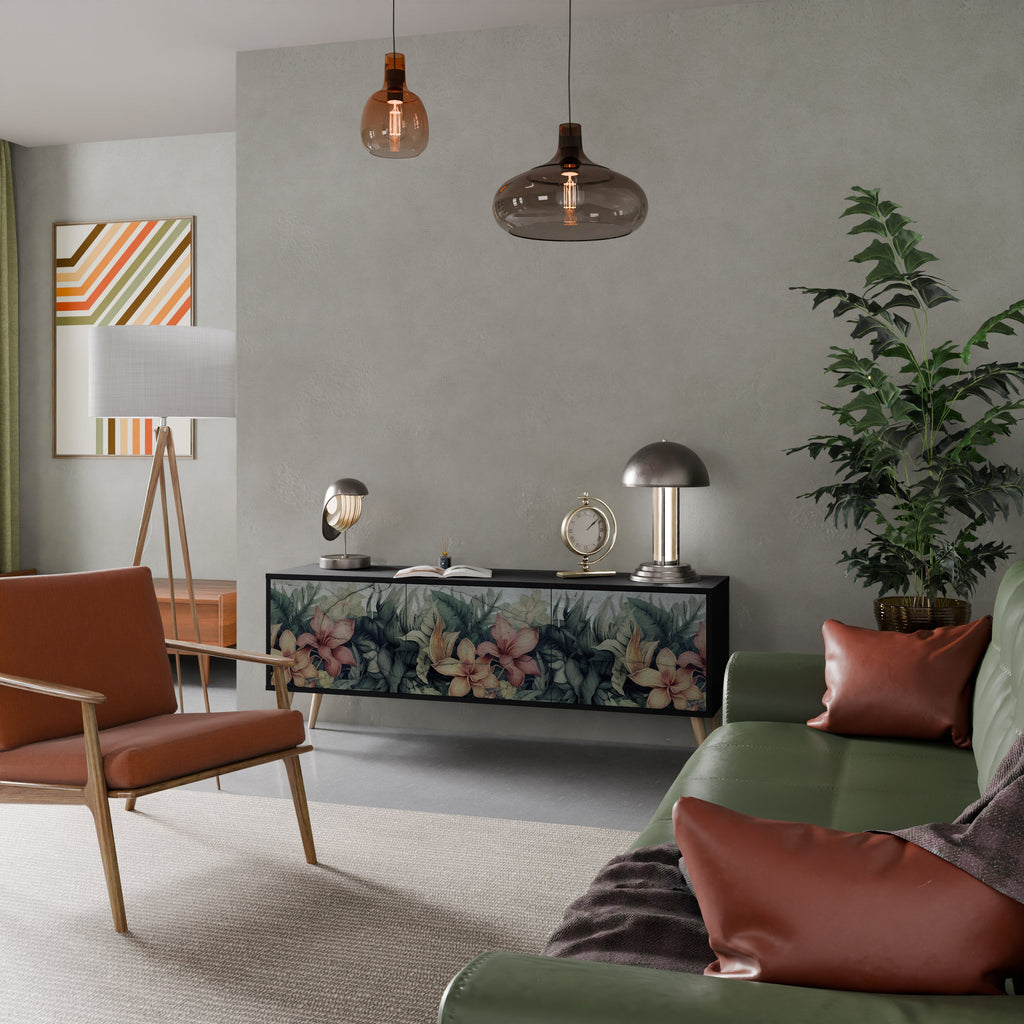 Meuble TV 3 portes HEAVENLY BLOOM finition noire