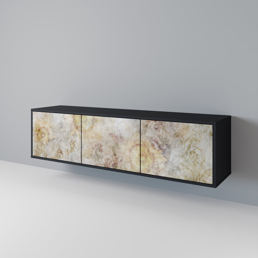 Meuble TV 3 portes SUNFLOWER BLUR, finition noire