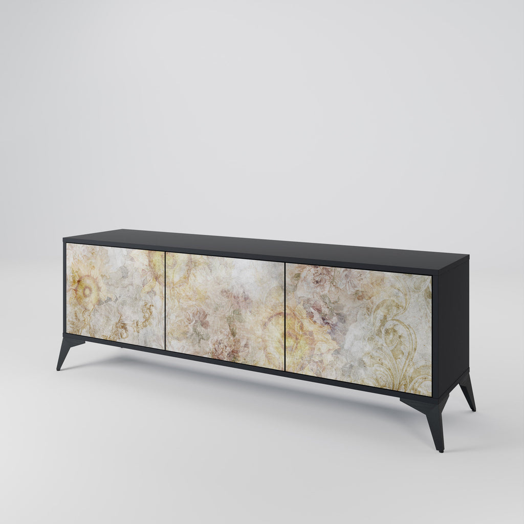 Meuble TV 3 portes SUNFLOWER BLUR, finition noire