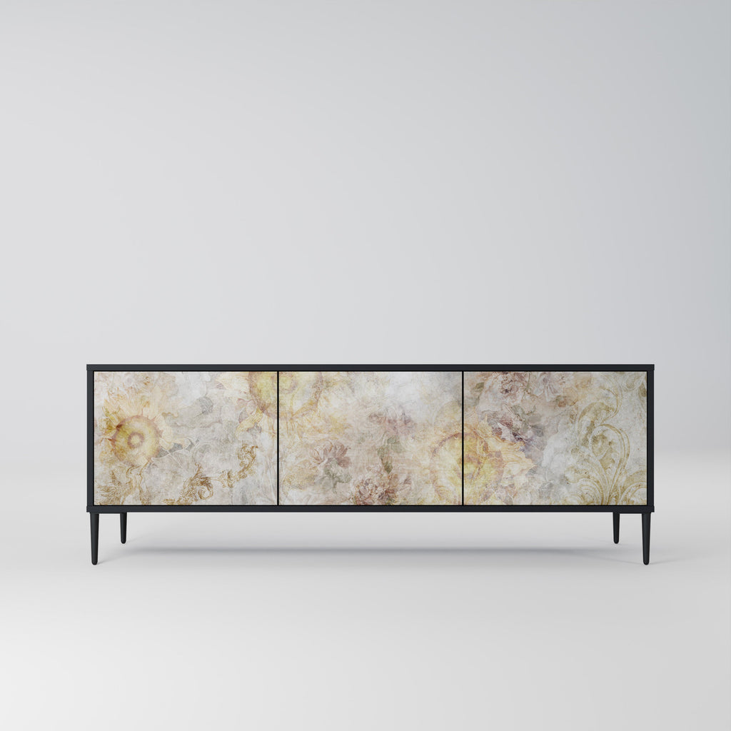 Meuble TV 3 portes SUNFLOWER BLUR, finition noire