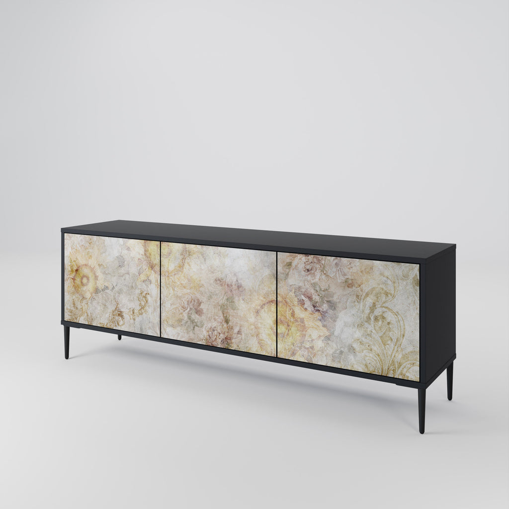 Meuble TV 3 portes SUNFLOWER BLUR, finition noire