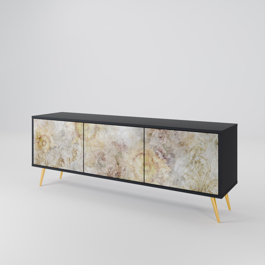 Meuble TV 3 portes SUNFLOWER BLUR, finition noire