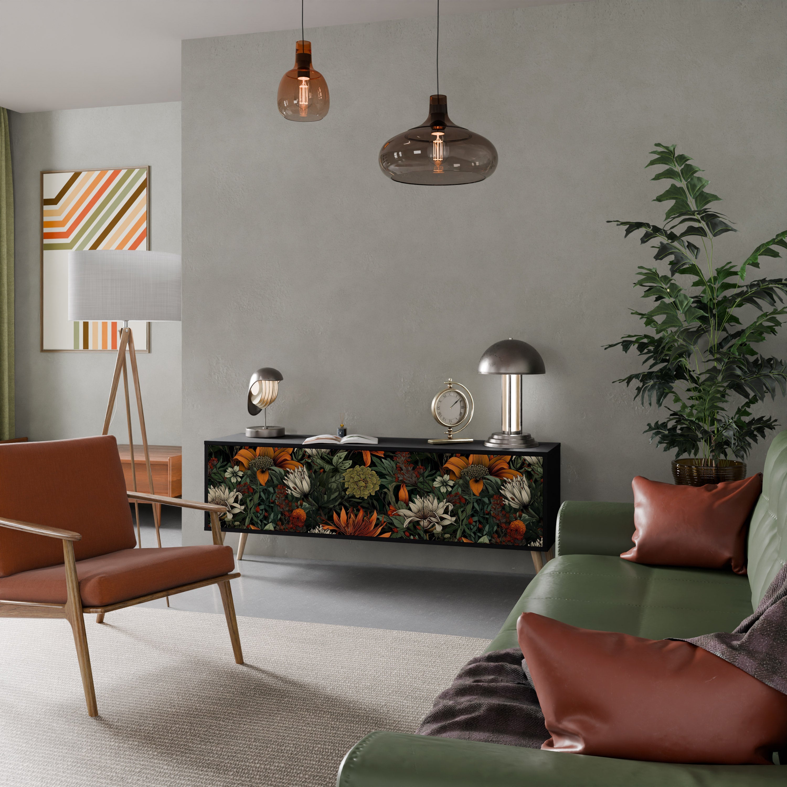 Meuble TV 3 portes MIDNIGHT SPROUT finition noire