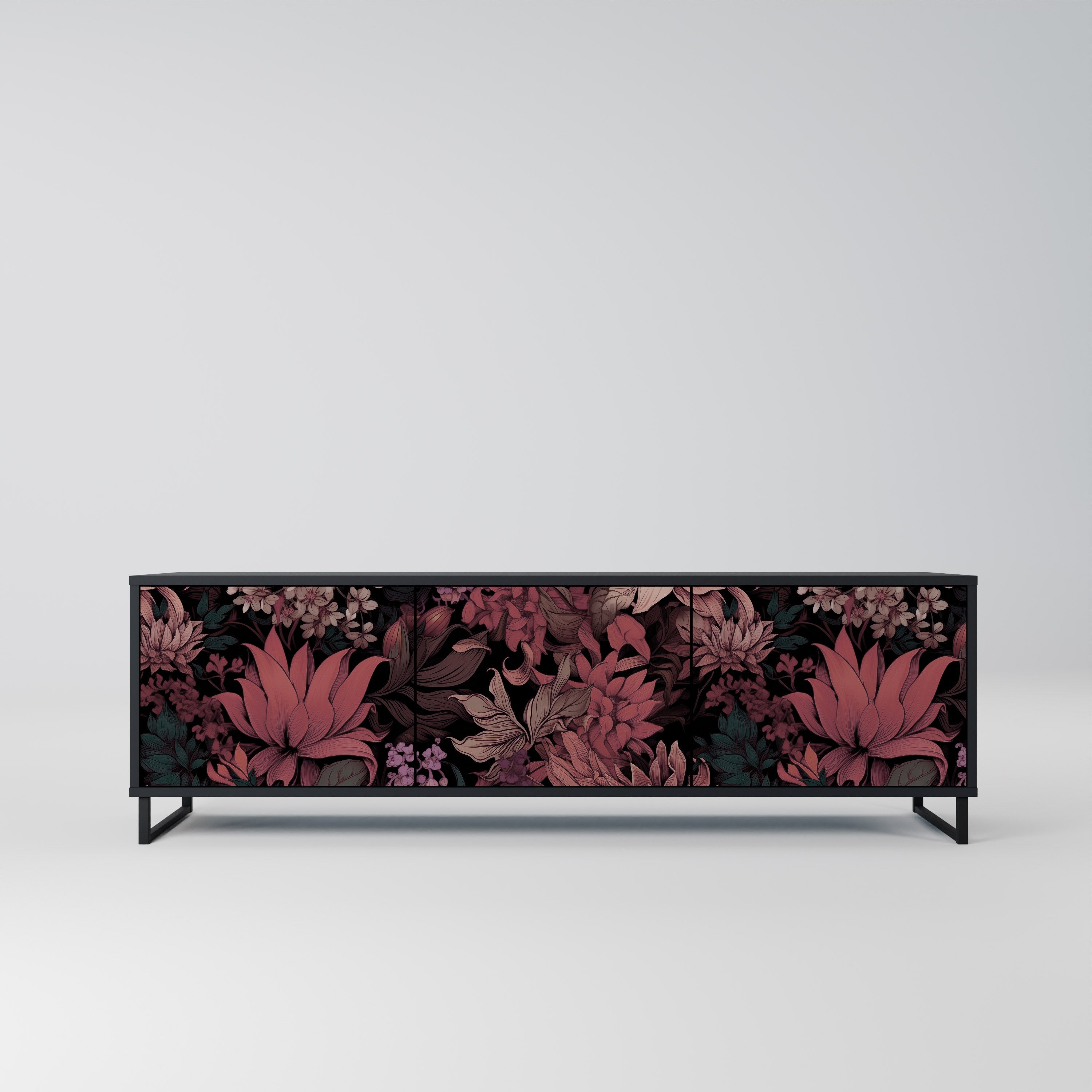 Meuble TV 3 portes FLORAL WHISPER finition noire