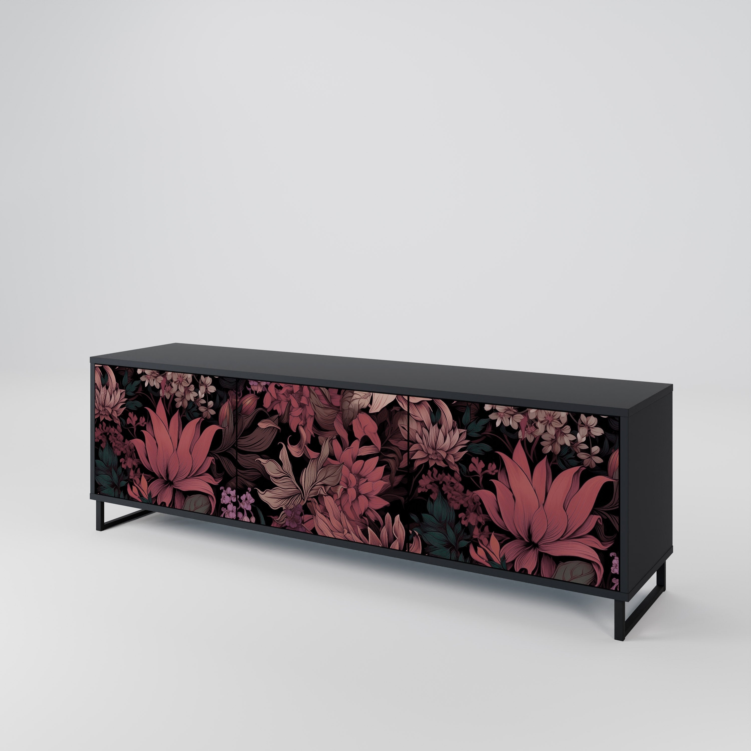 Meuble TV 3 portes FLORAL WHISPER finition noire