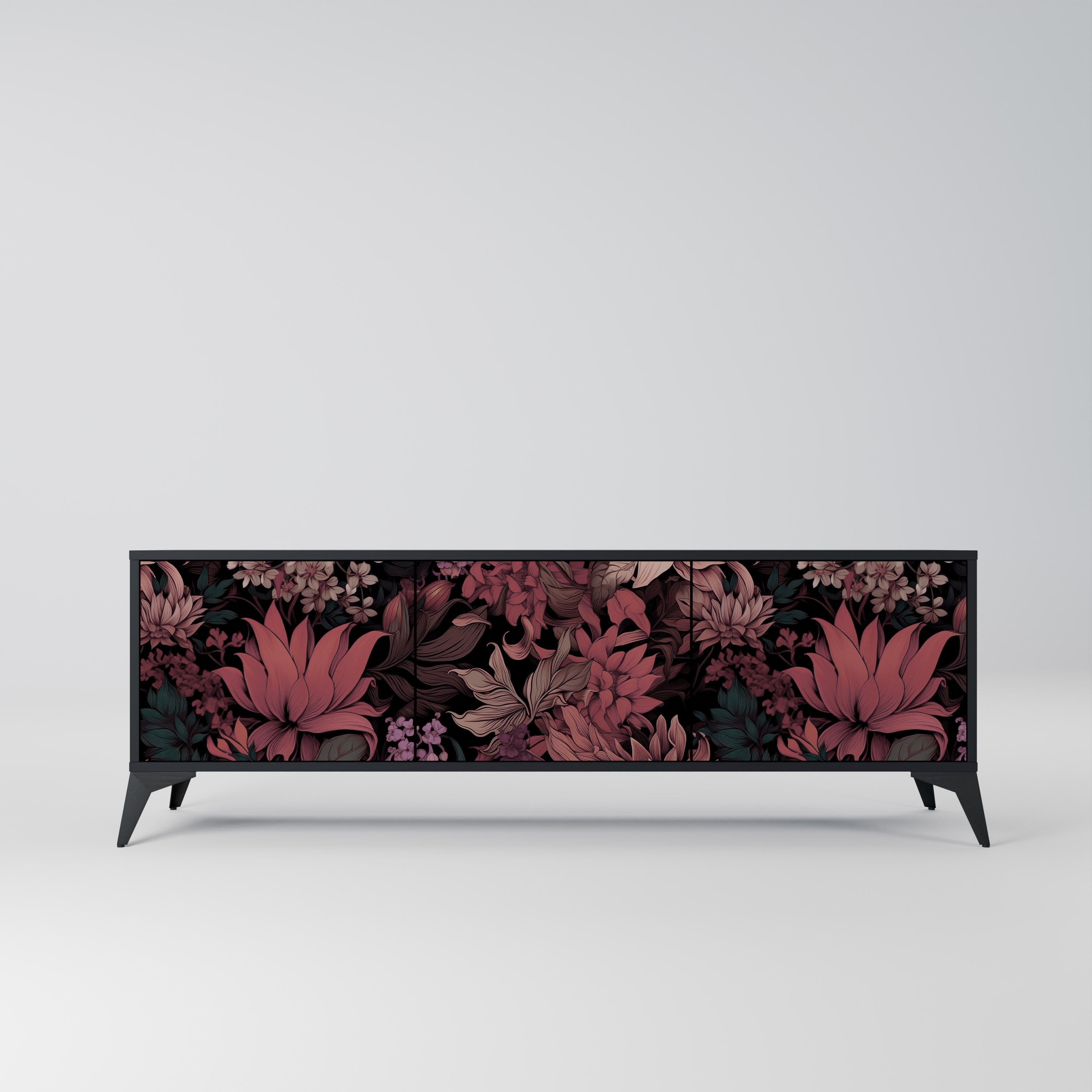 Meuble TV 3 portes FLORAL WHISPER finition noire