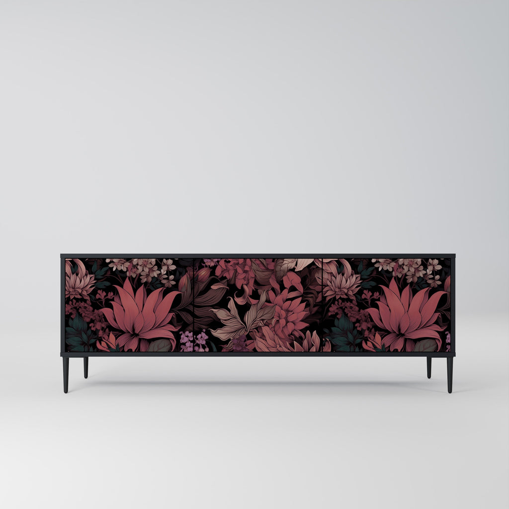 Meuble TV 3 portes FLORAL WHISPER finition noire