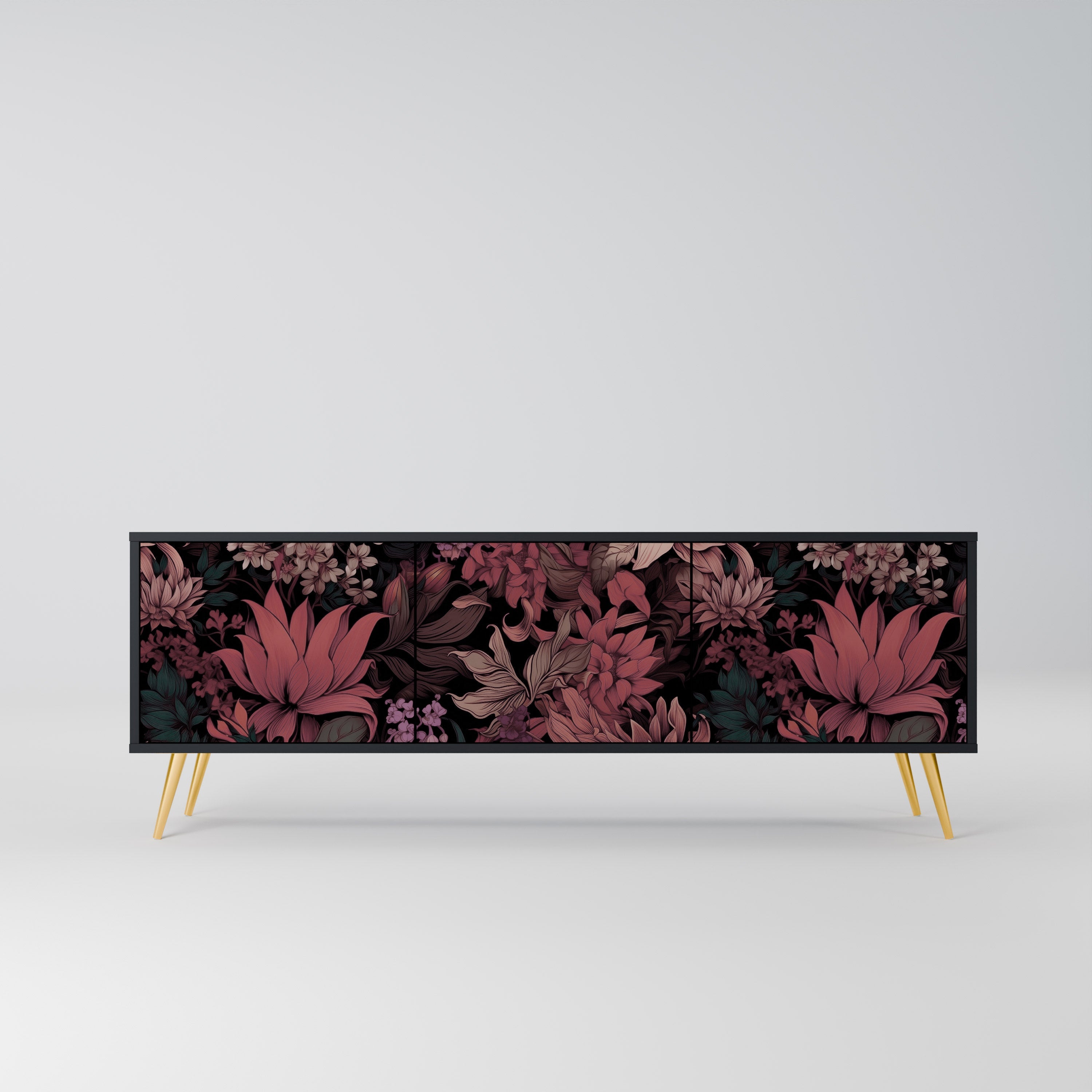 Meuble TV 3 portes FLORAL WHISPER finition noire