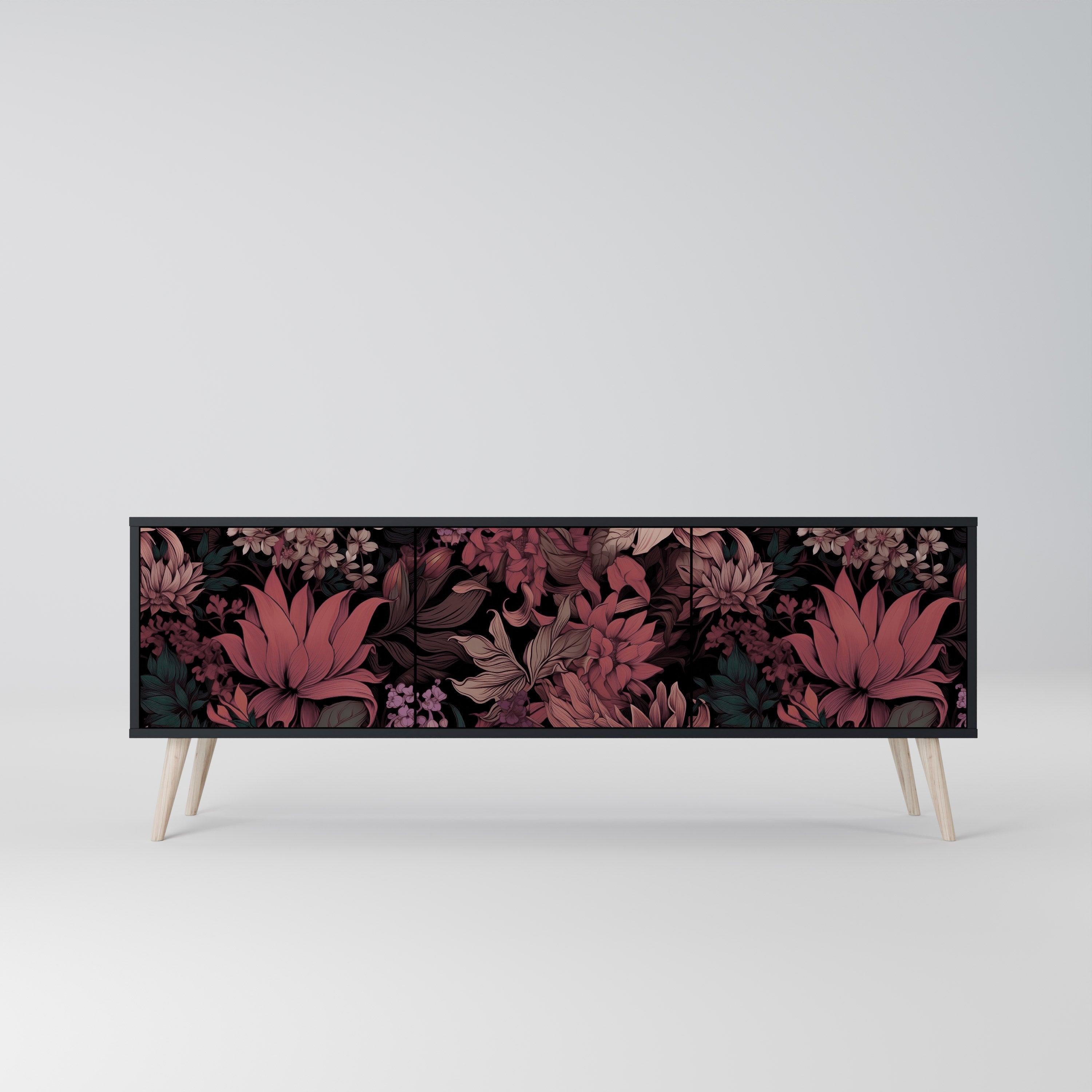 Meuble TV 3 portes FLORAL WHISPER finition noire