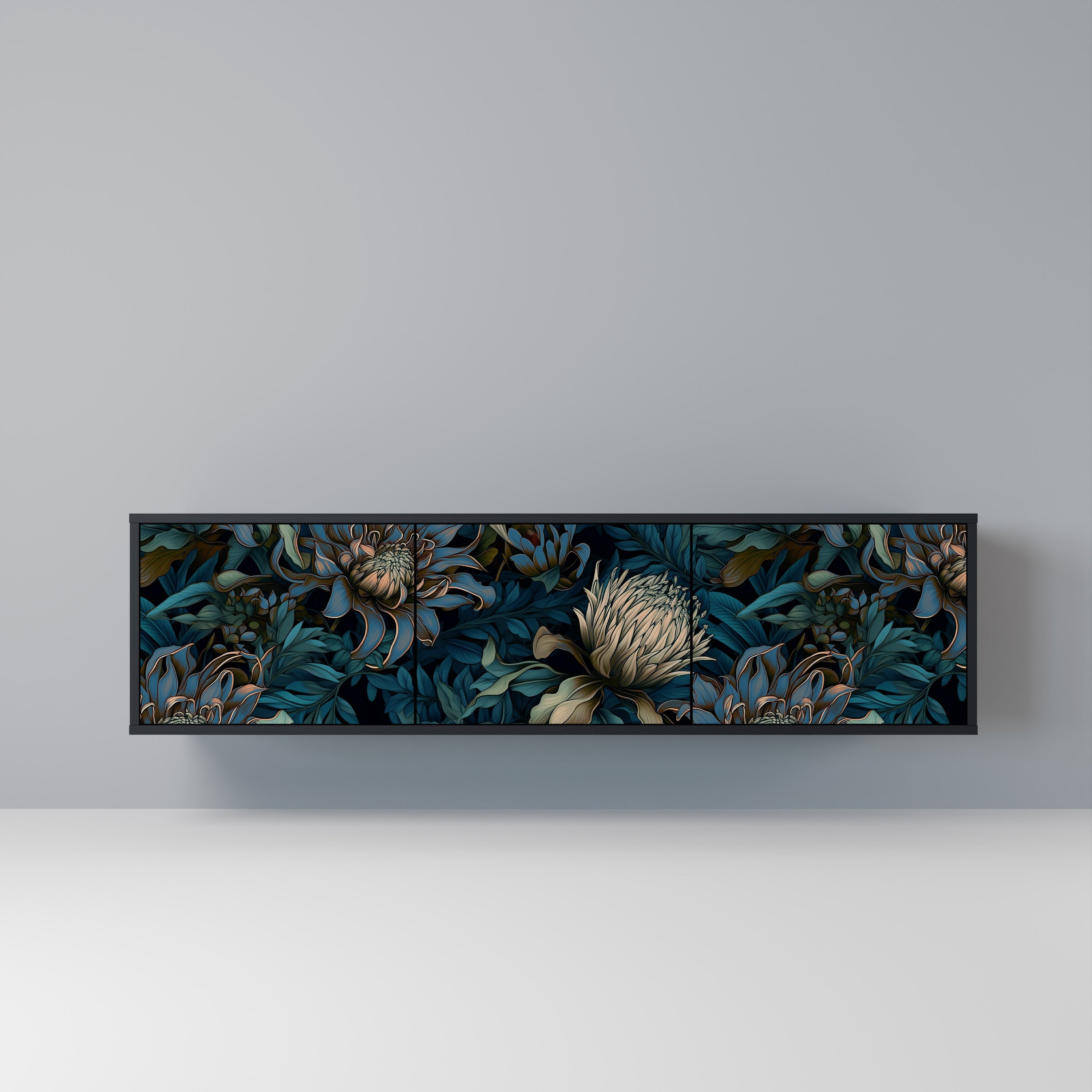 Meuble TV 3 portes TWILIGHT BLOOM finition noire