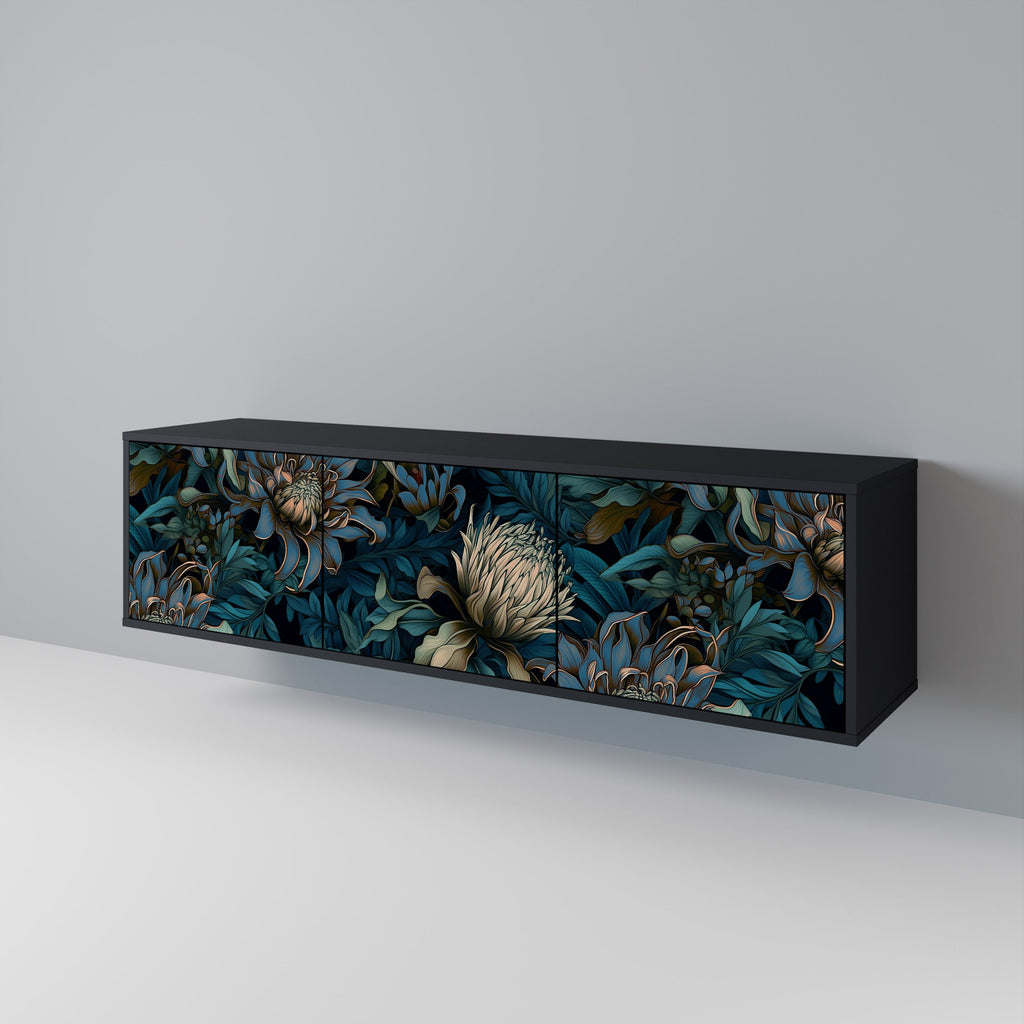 TWILIGHT BLOOM 3-Door TV Stand in Black Finish