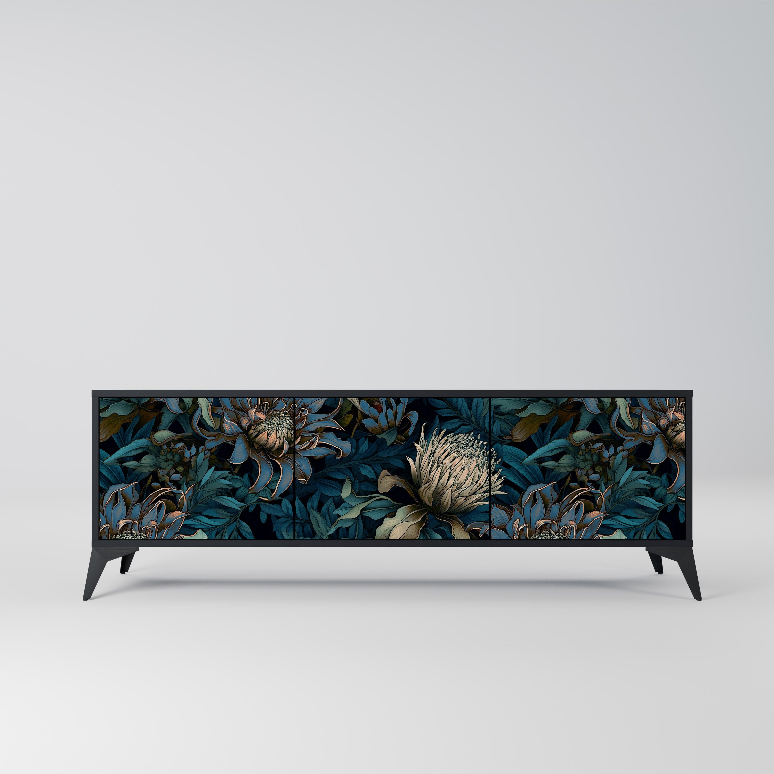 Meuble TV 3 portes TWILIGHT BLOOM finition noire