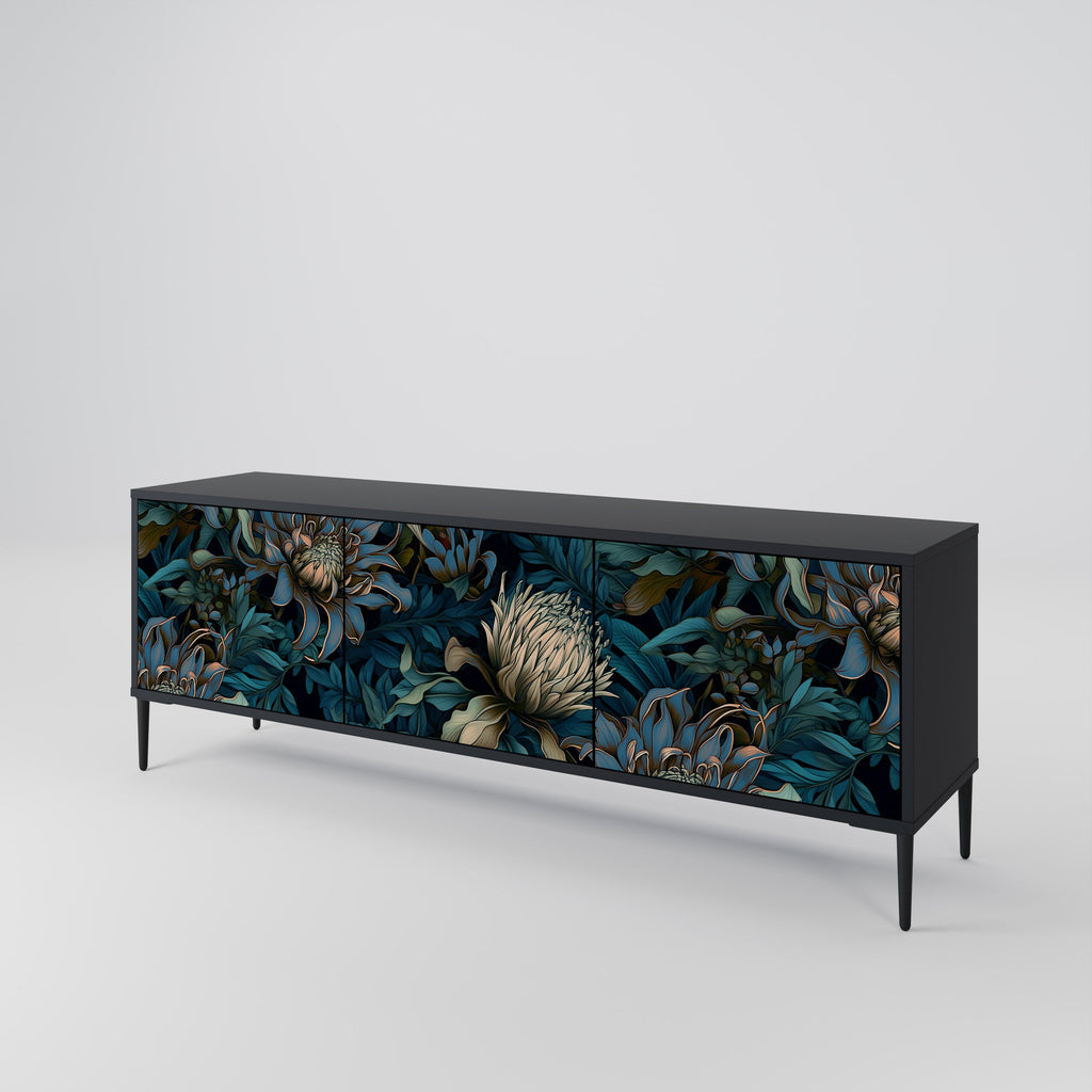 TWILIGHT BLOOM 3-Door TV Stand in Black Finish