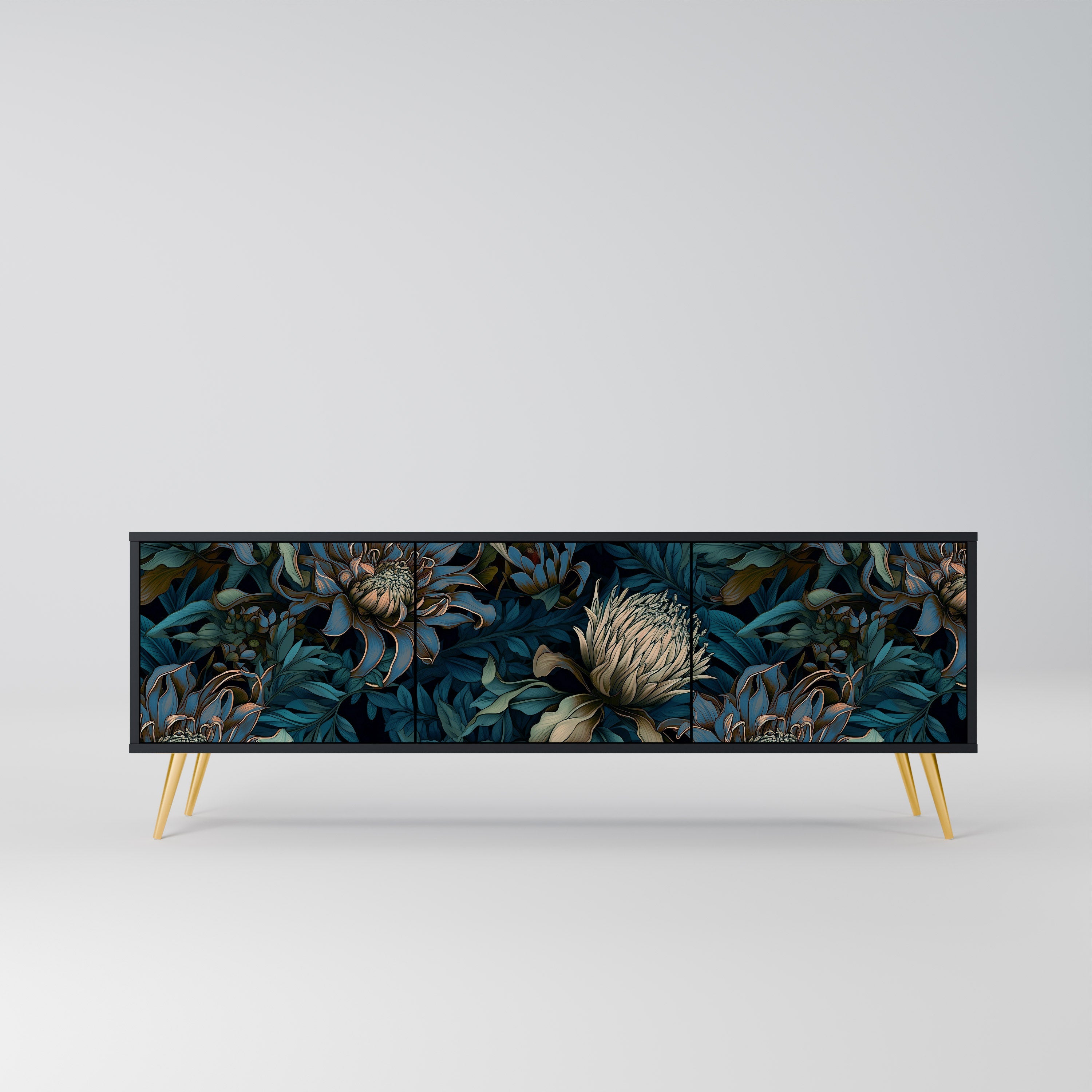 Meuble TV 3 portes TWILIGHT BLOOM finition noire