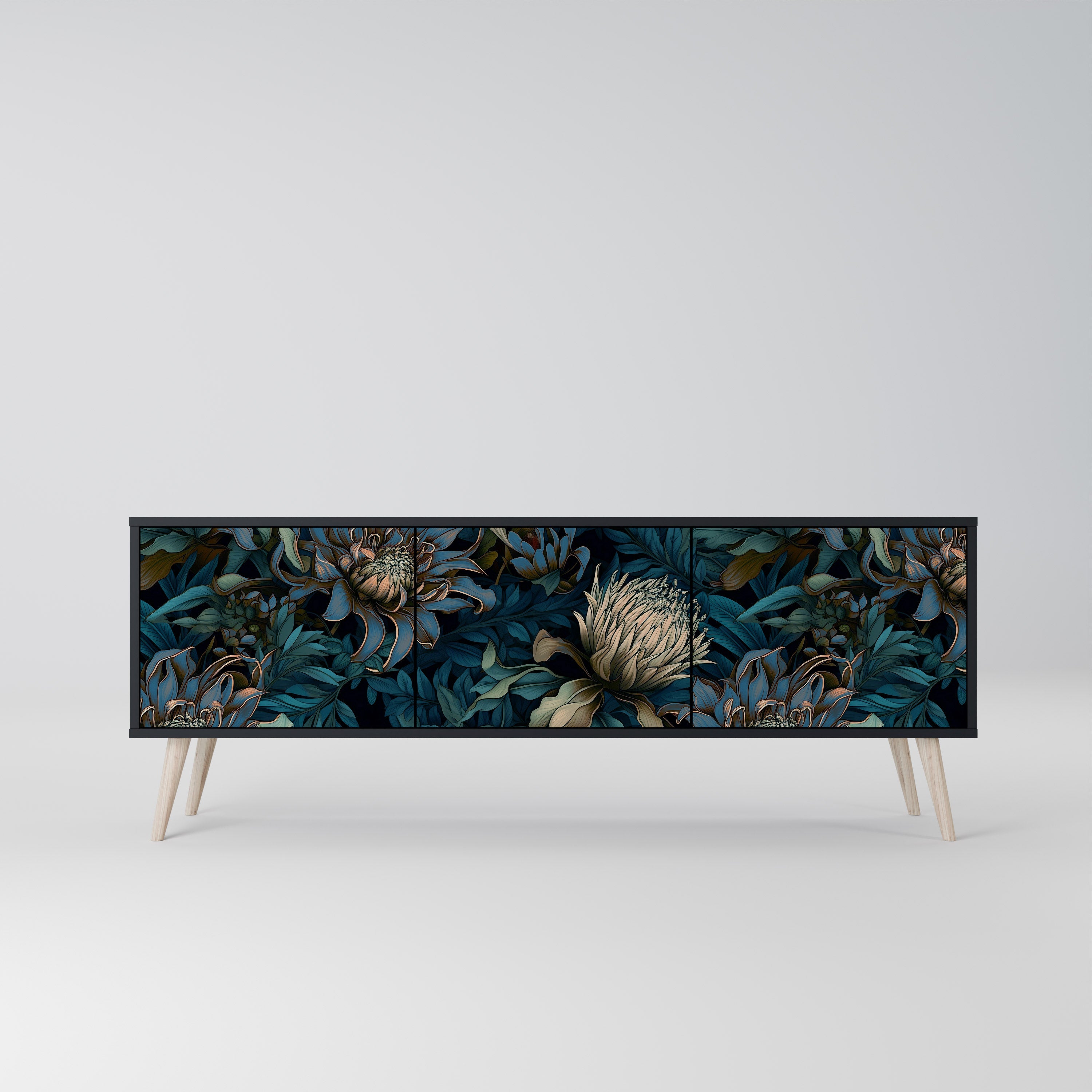 Meuble TV 3 portes TWILIGHT BLOOM finition noire