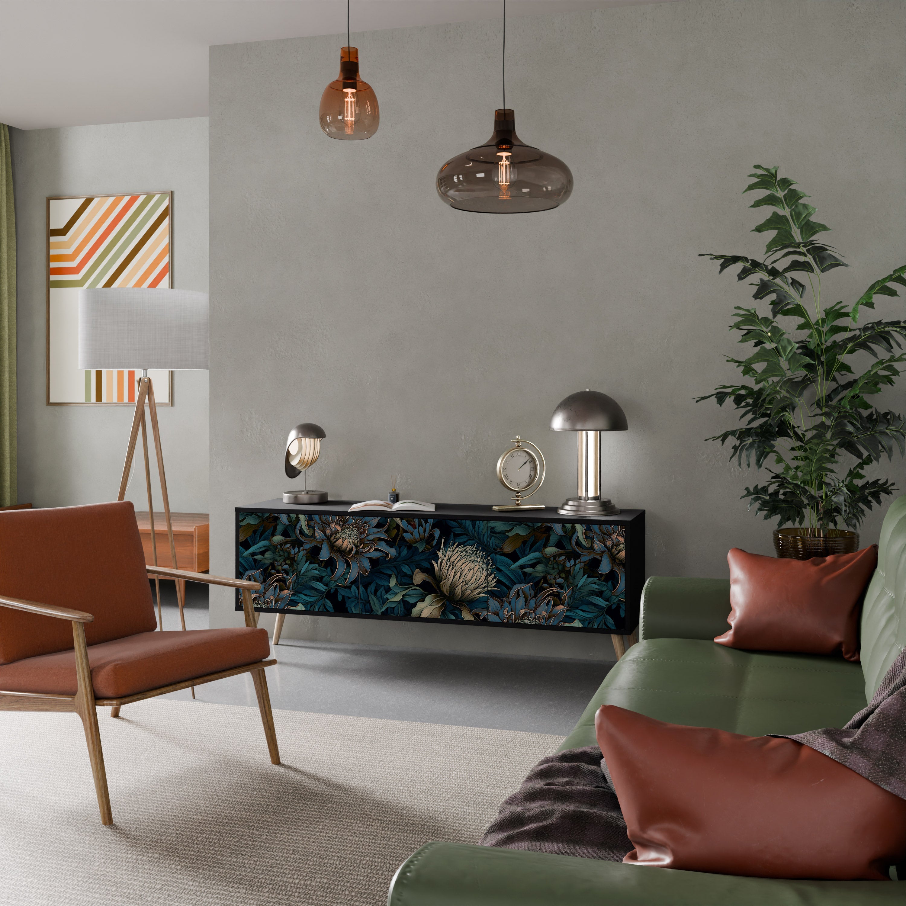 Meuble TV 3 portes TWILIGHT BLOOM finition noire