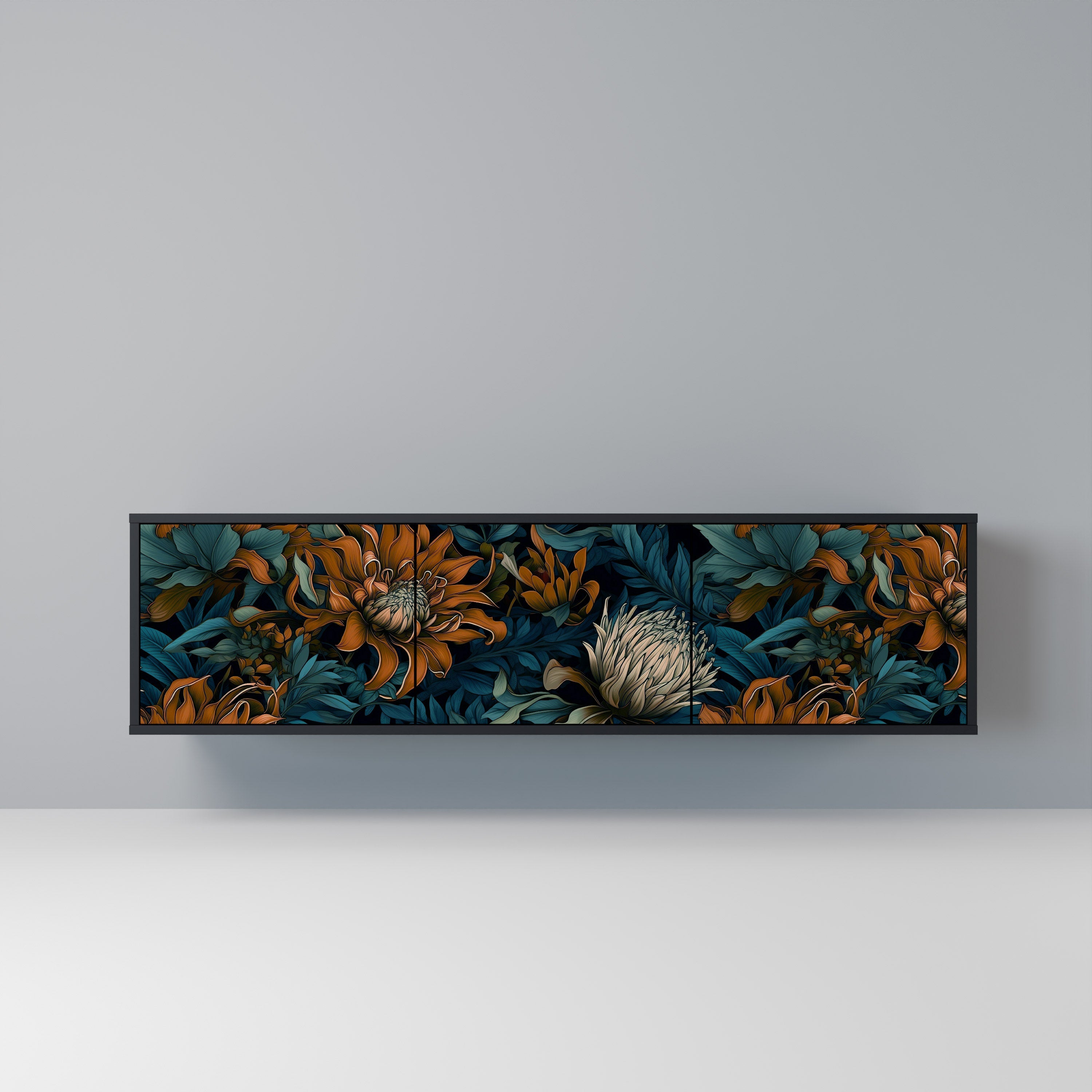 Meuble TV 3 portes MORNING BLOOM finition noire