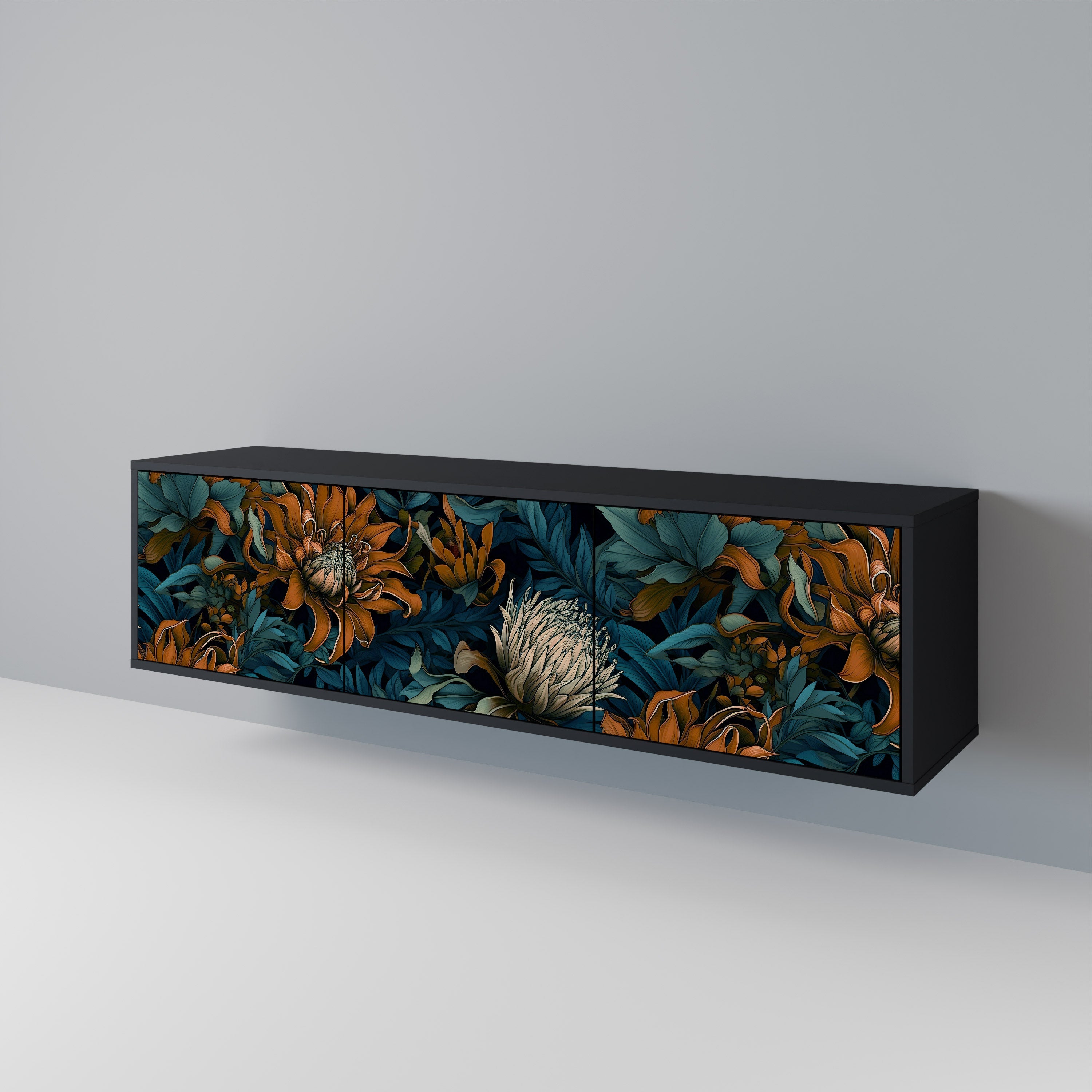 Meuble TV 3 portes MORNING BLOOM finition noire