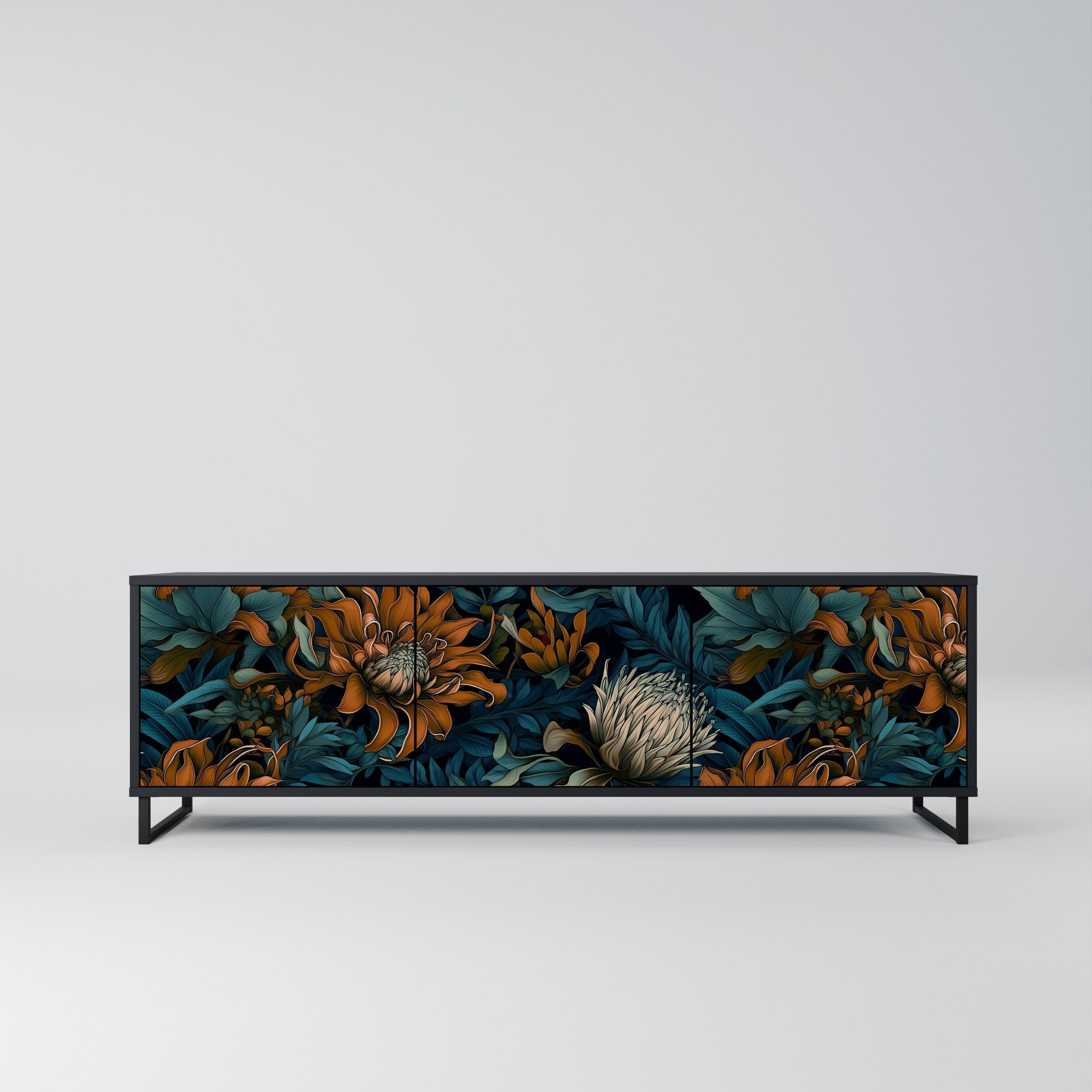 Meuble TV 3 portes MORNING BLOOM finition noire