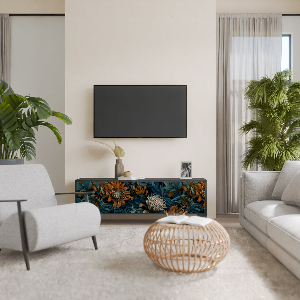 Meuble TV 3 portes MORNING BLOOM finition noire