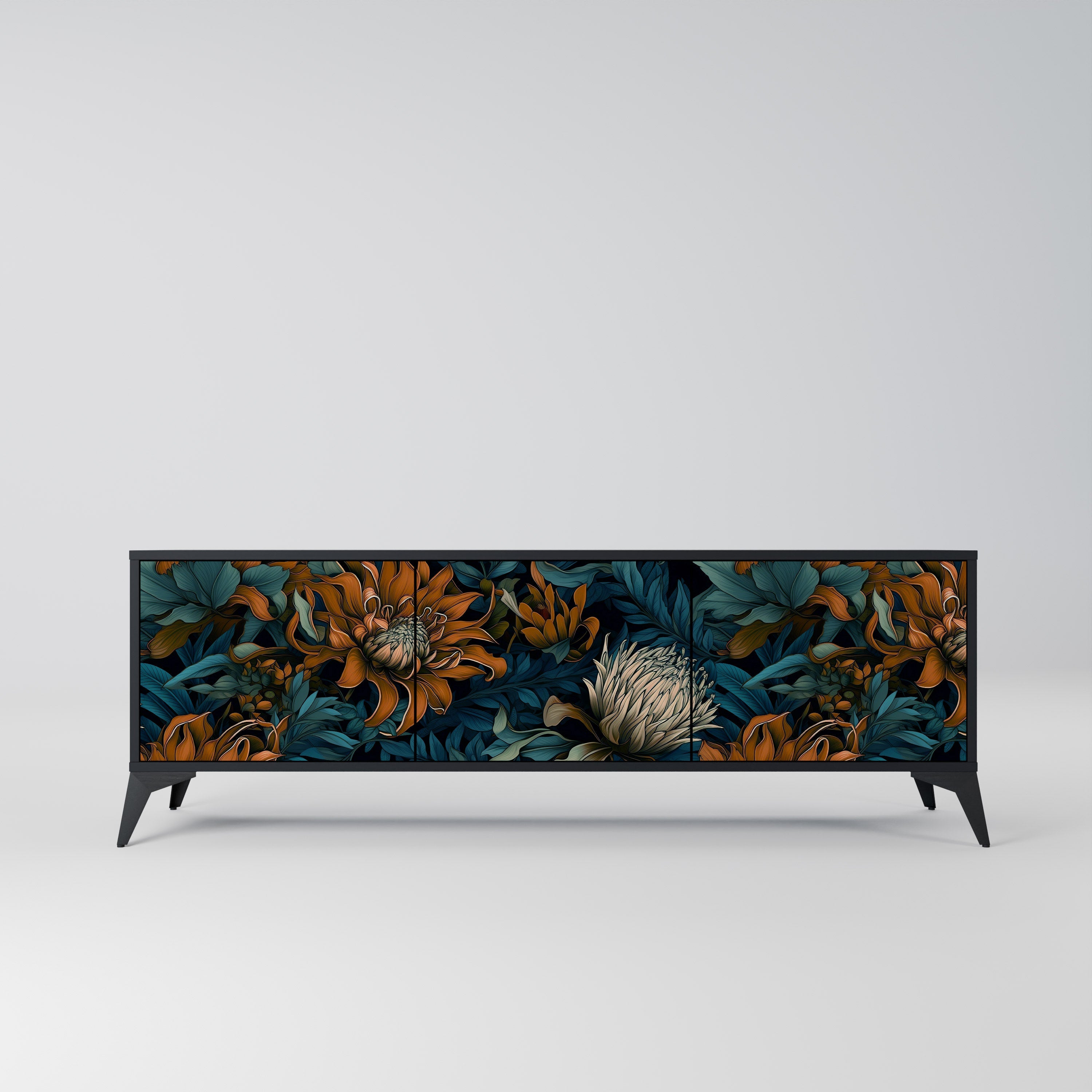 Meuble TV 3 portes MORNING BLOOM finition noire