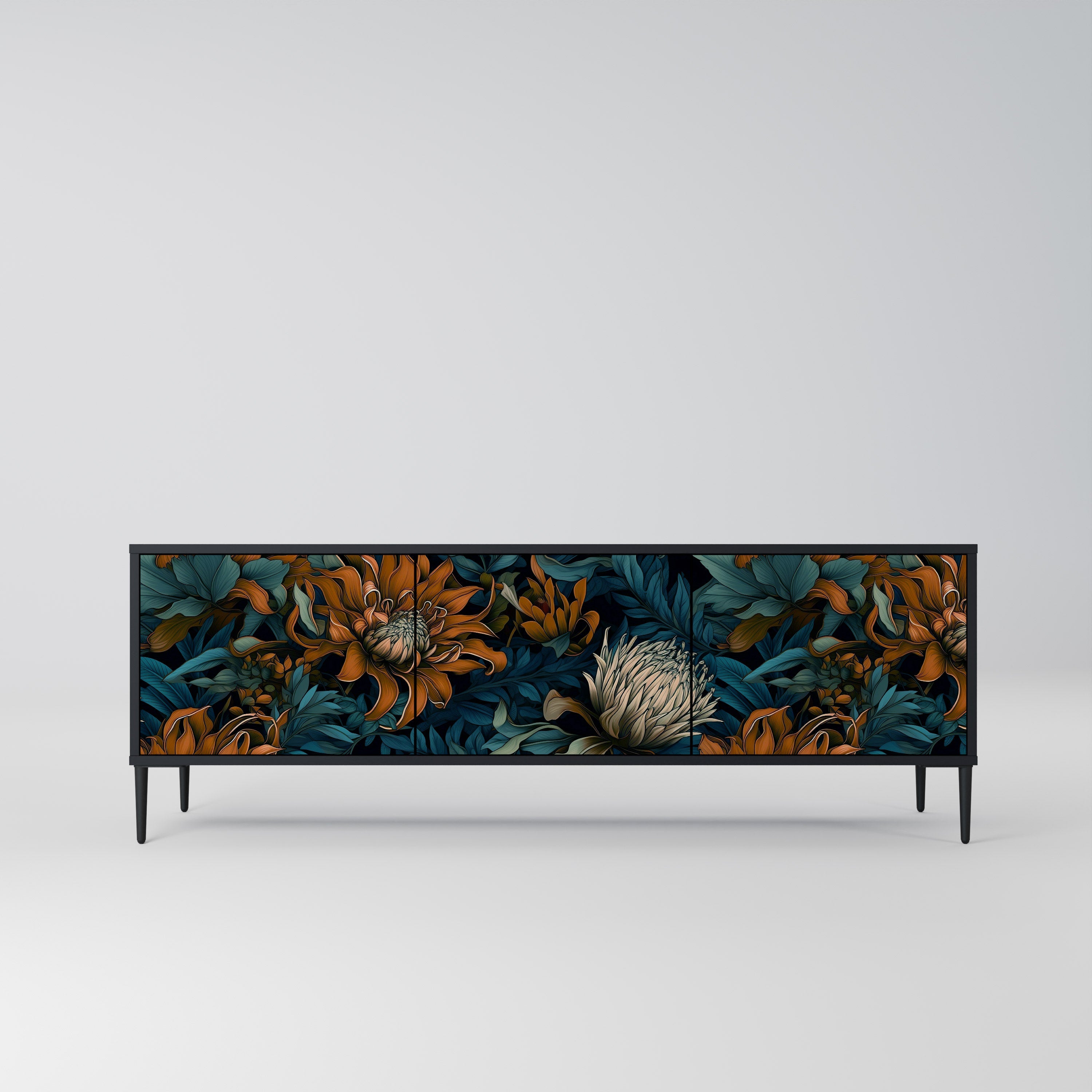 Meuble TV 3 portes MORNING BLOOM finition noire