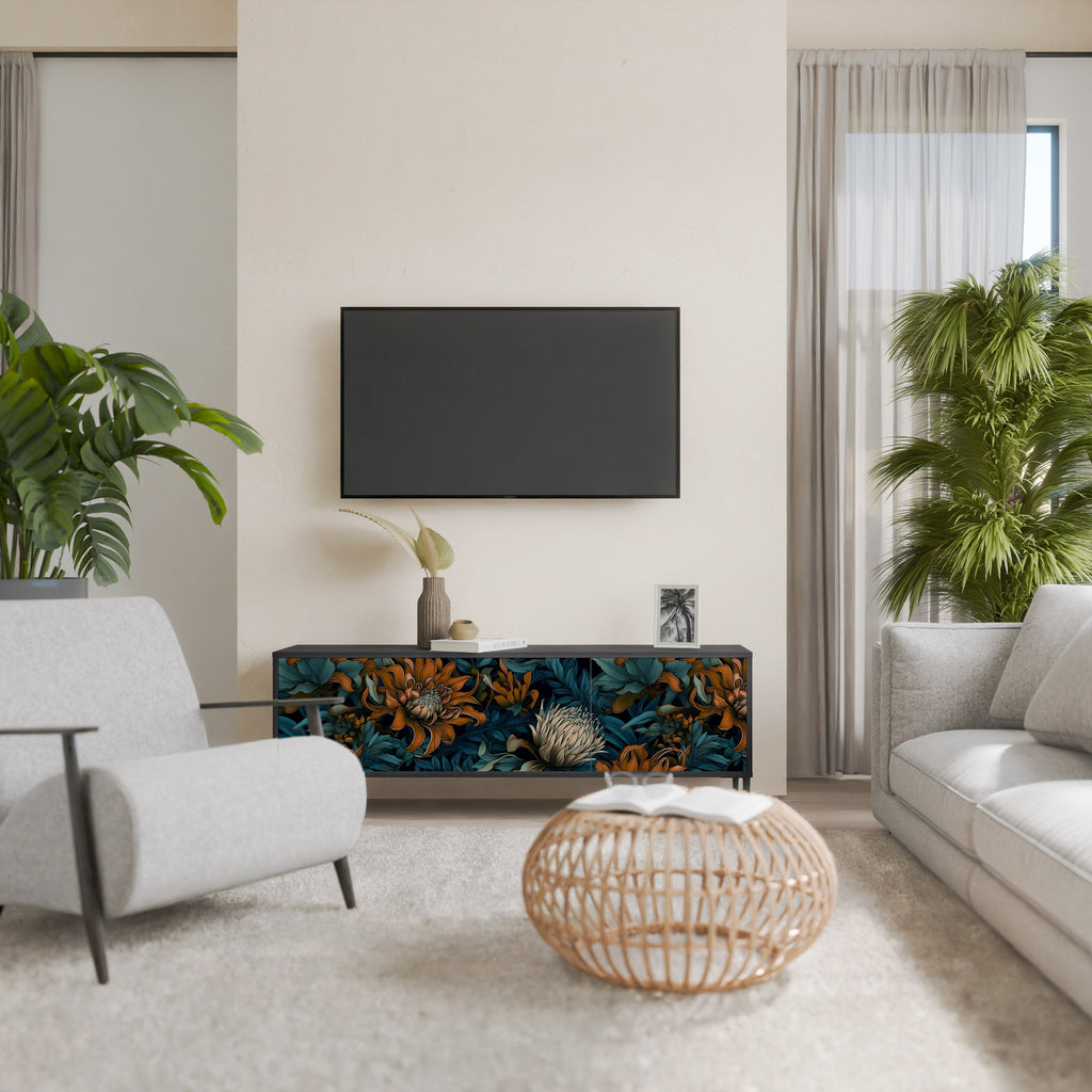 Meuble TV 3 portes MORNING BLOOM finition noire