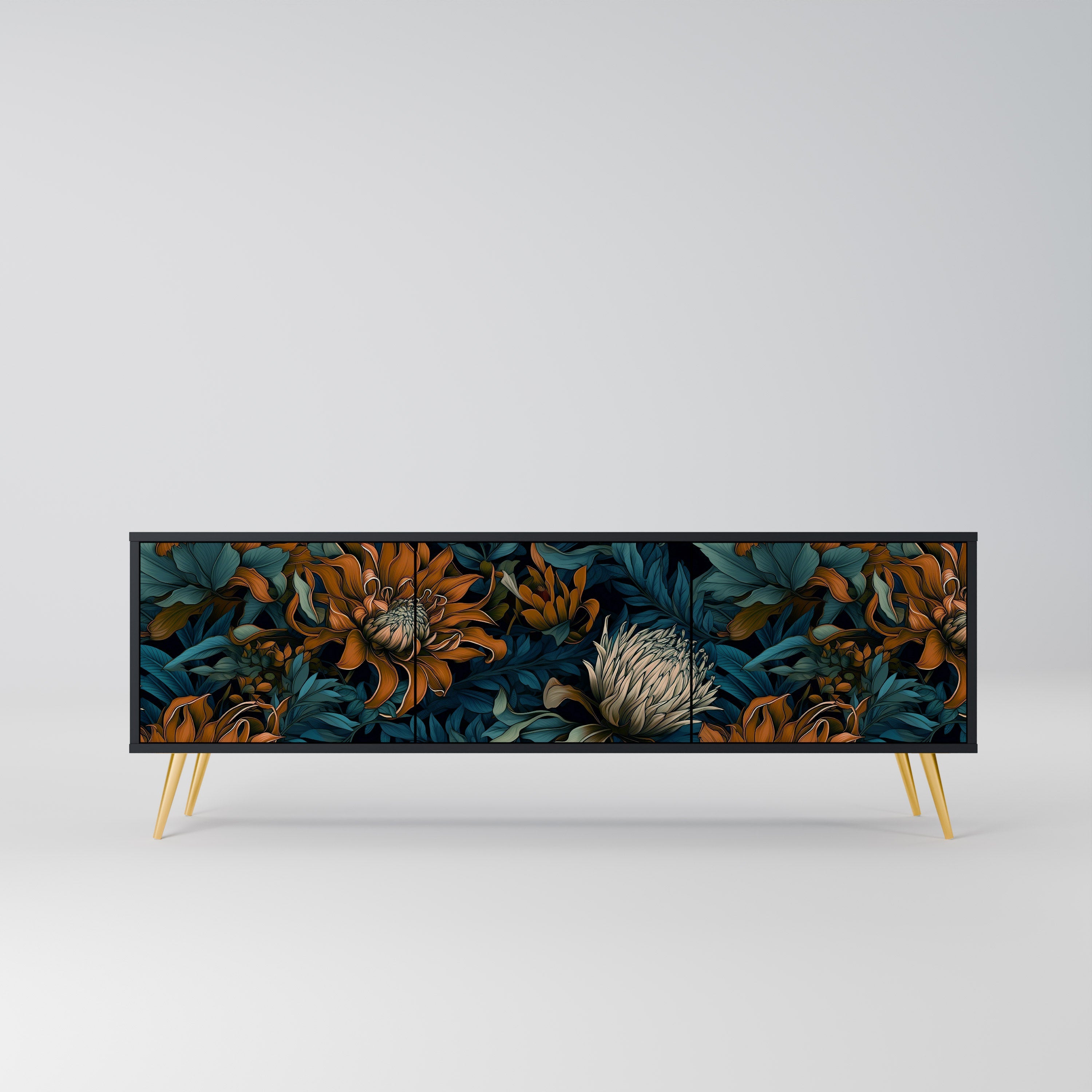 Meuble TV 3 portes MORNING BLOOM finition noire