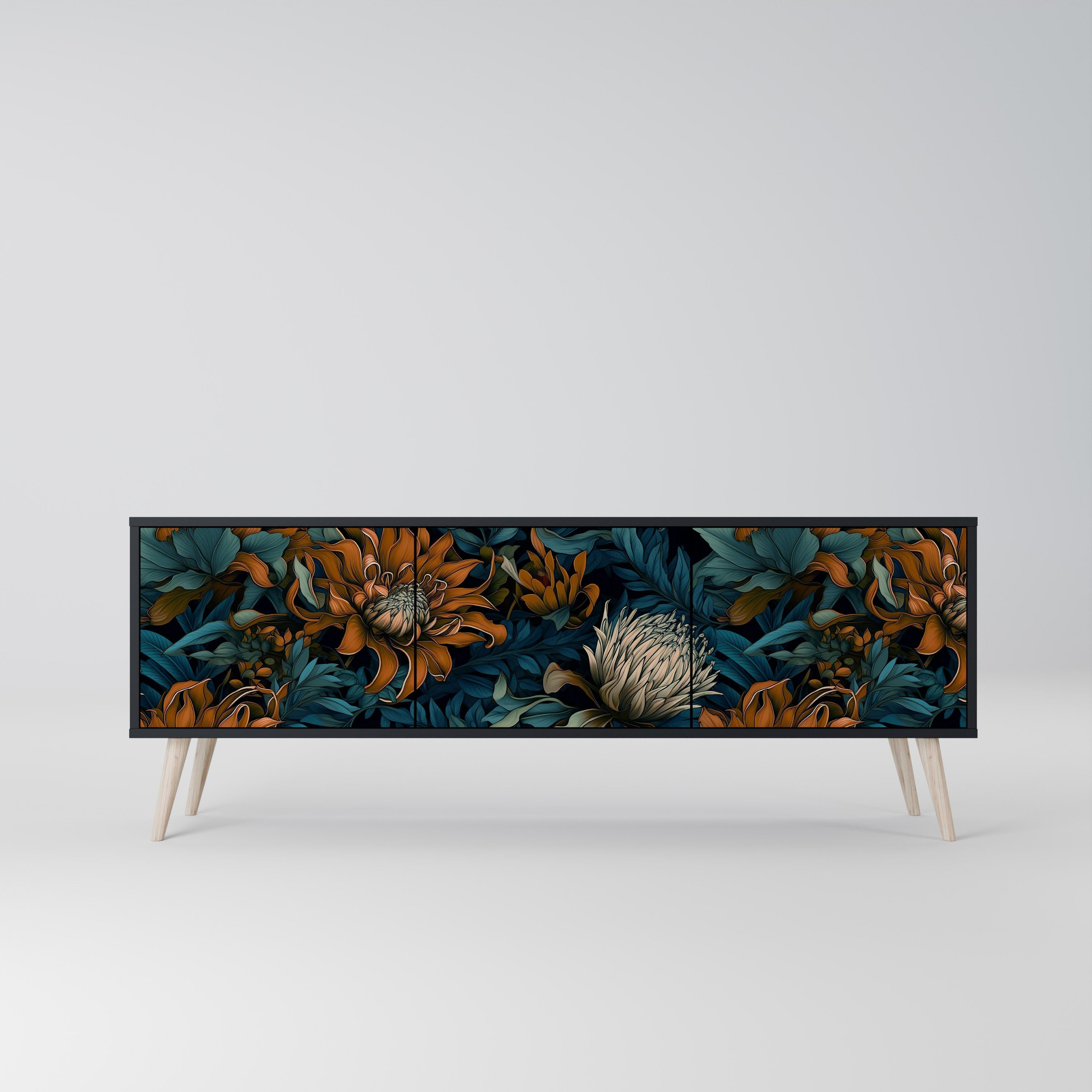 Meuble TV 3 portes MORNING BLOOM finition noire