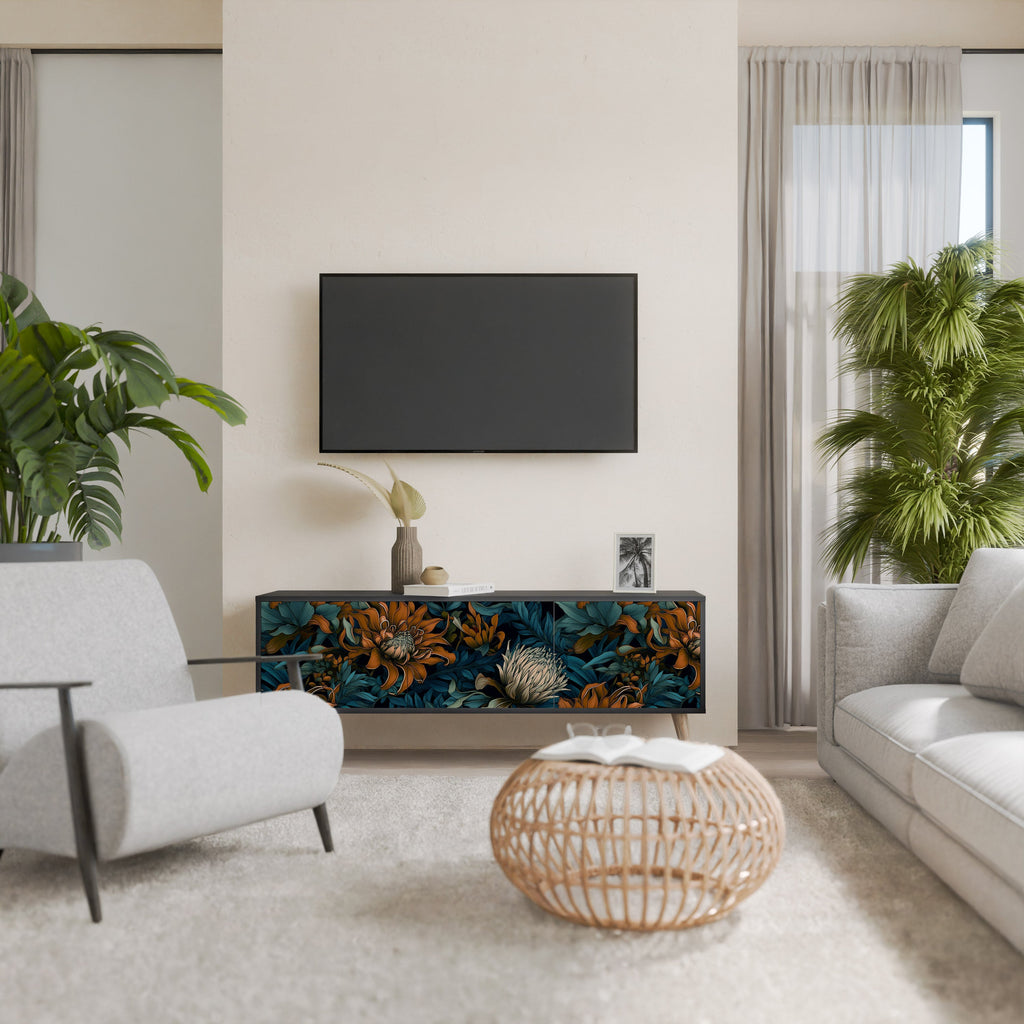 Meuble TV 3 portes MORNING BLOOM finition noire