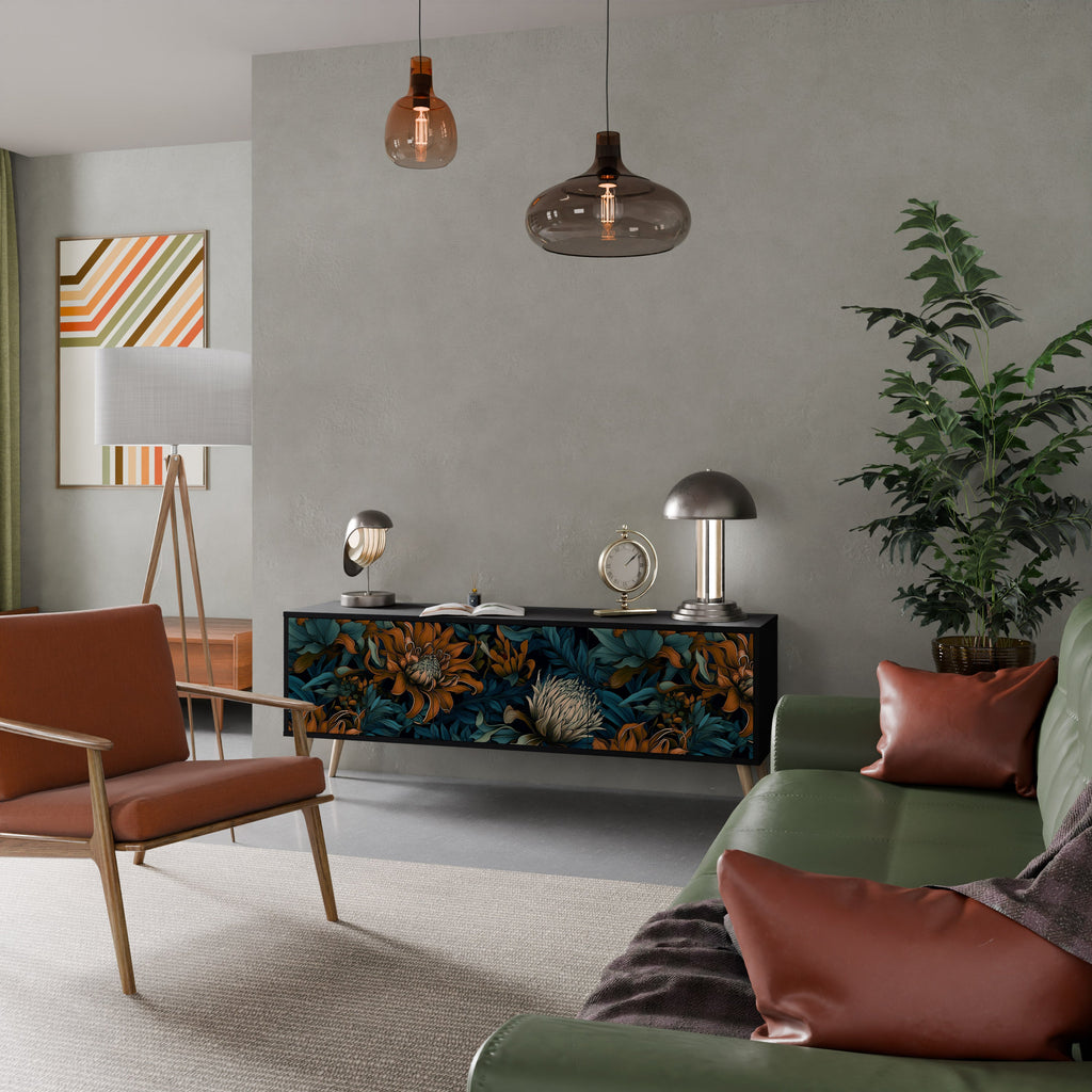 Meuble TV 3 portes MORNING BLOOM finition noire