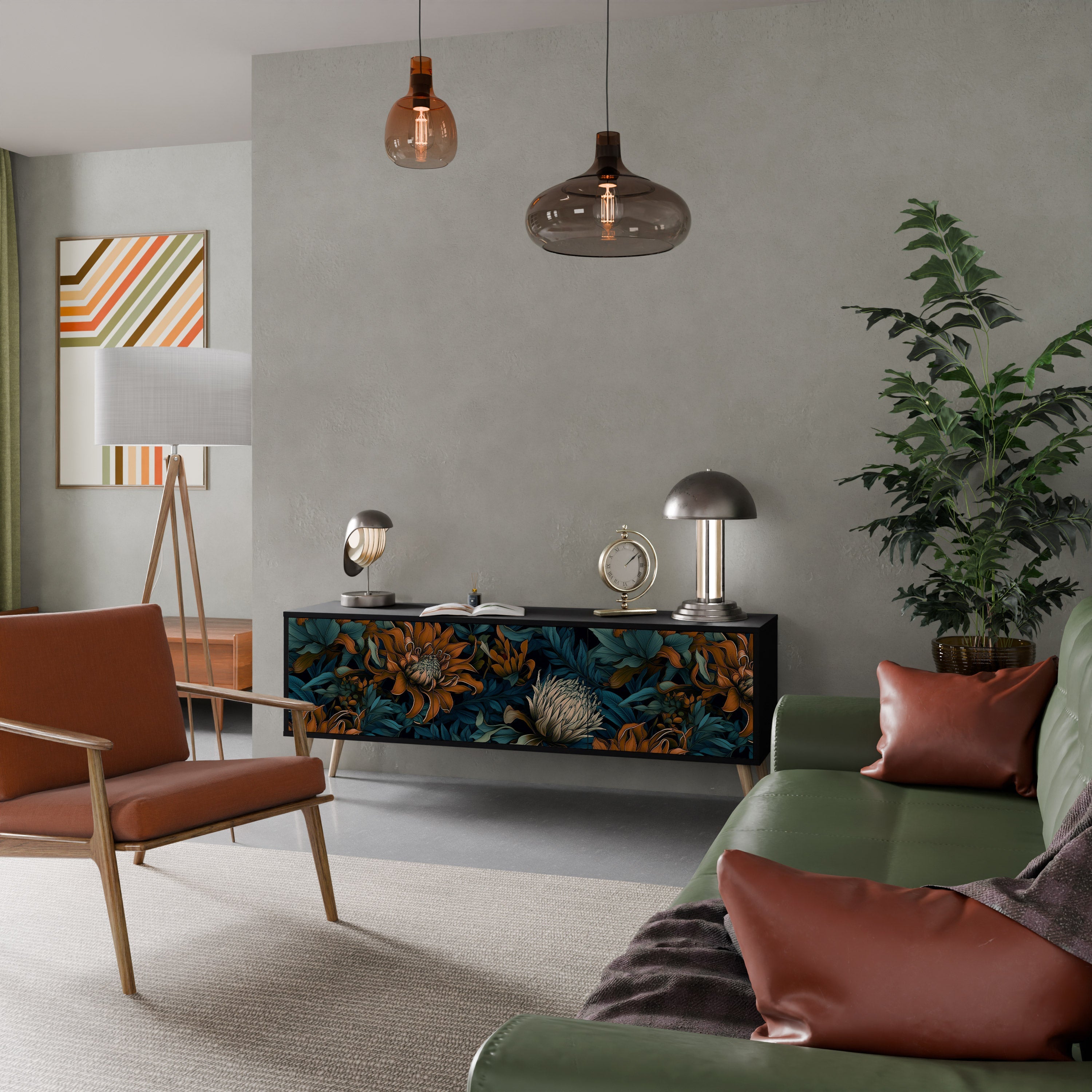 Meuble TV 3 portes MORNING BLOOM finition noire