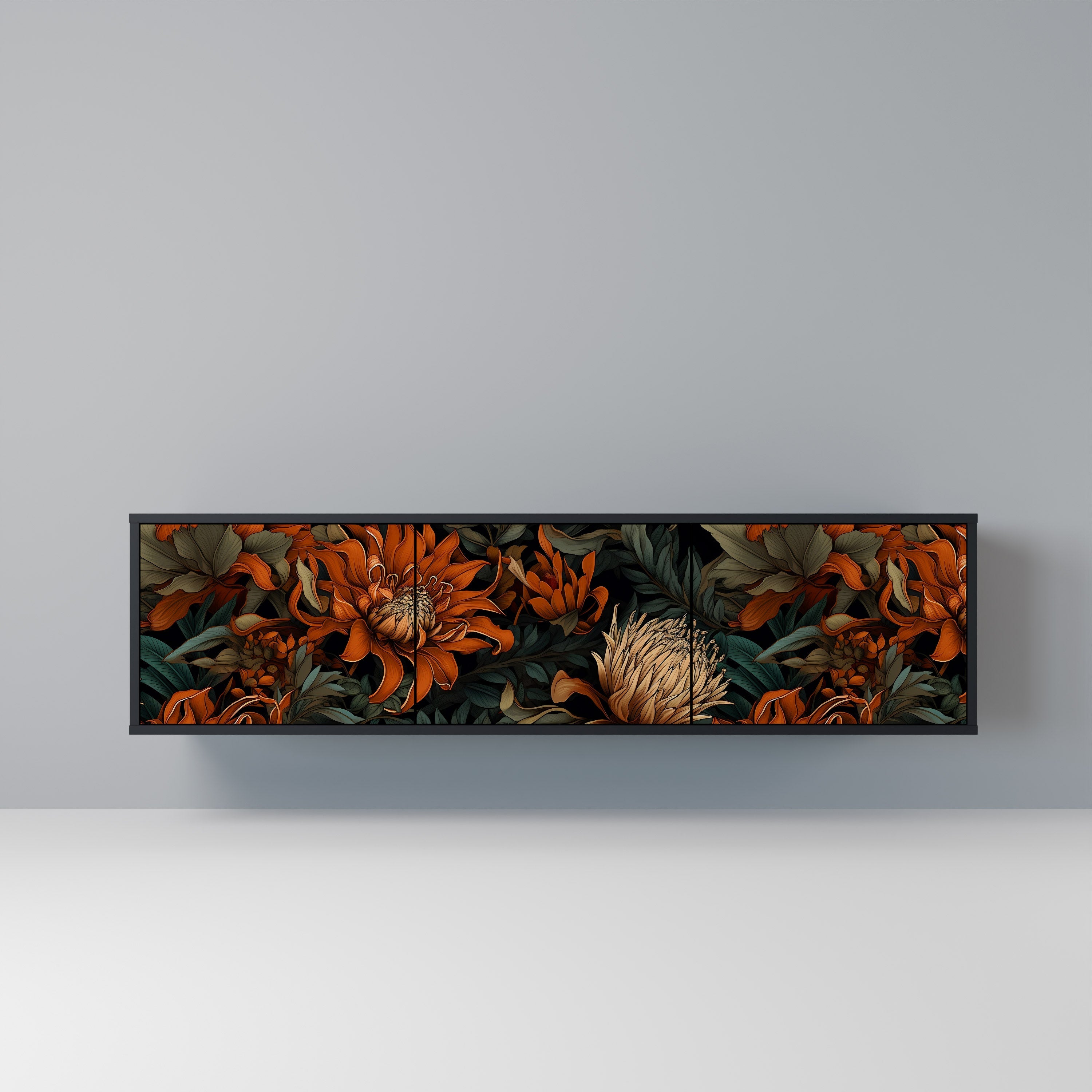 Meuble TV 3 portes DAWN BLOOM finition noire