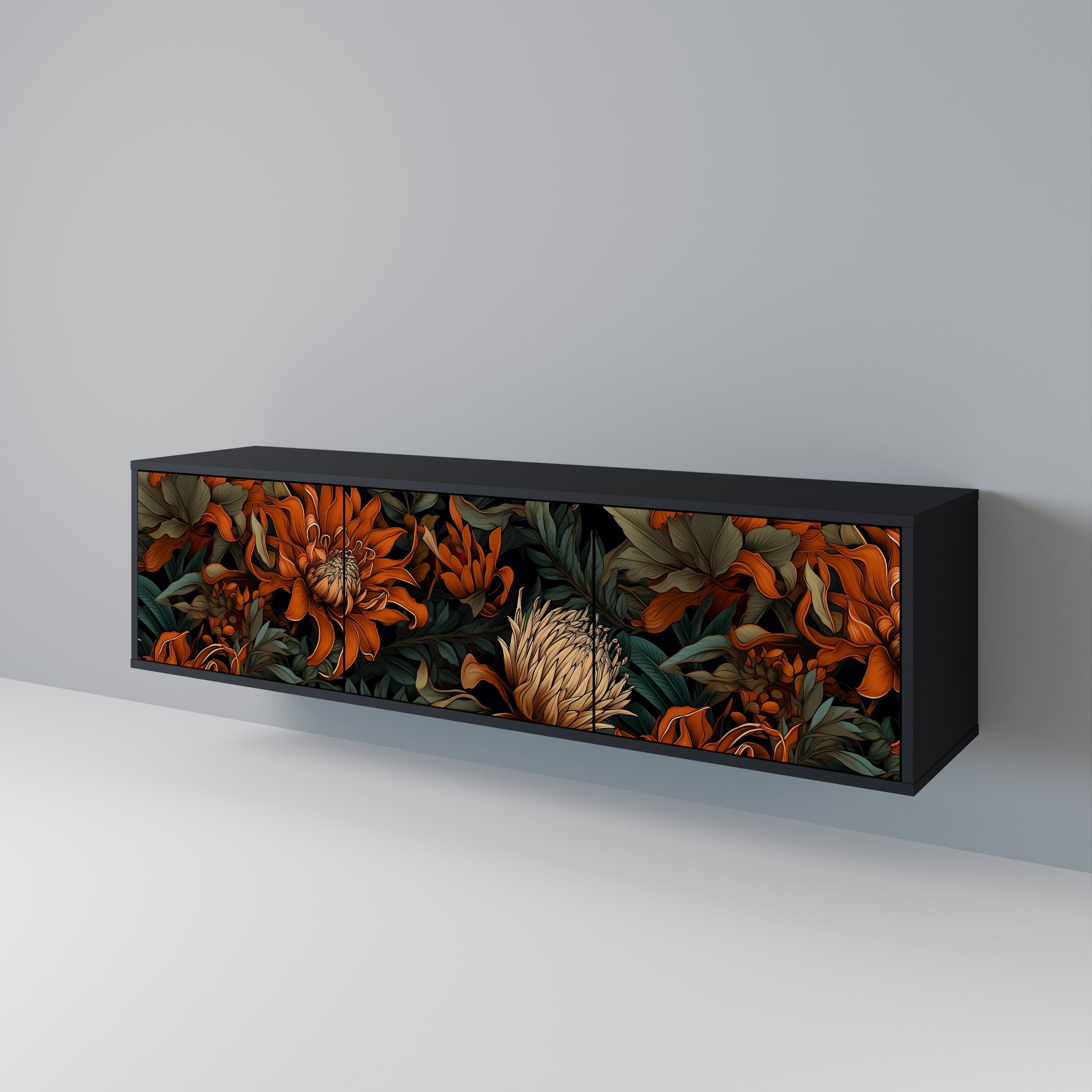 Meuble TV 3 portes DAWN BLOOM finition noire