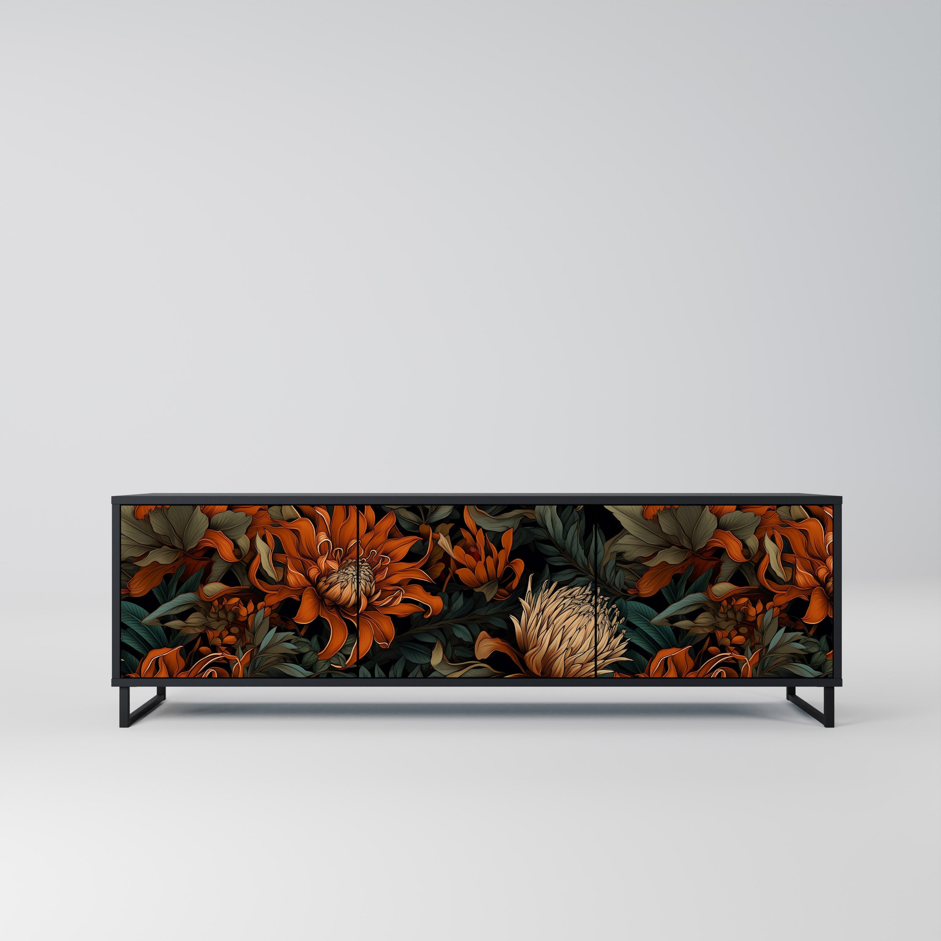 Meuble TV 3 portes DAWN BLOOM finition noire