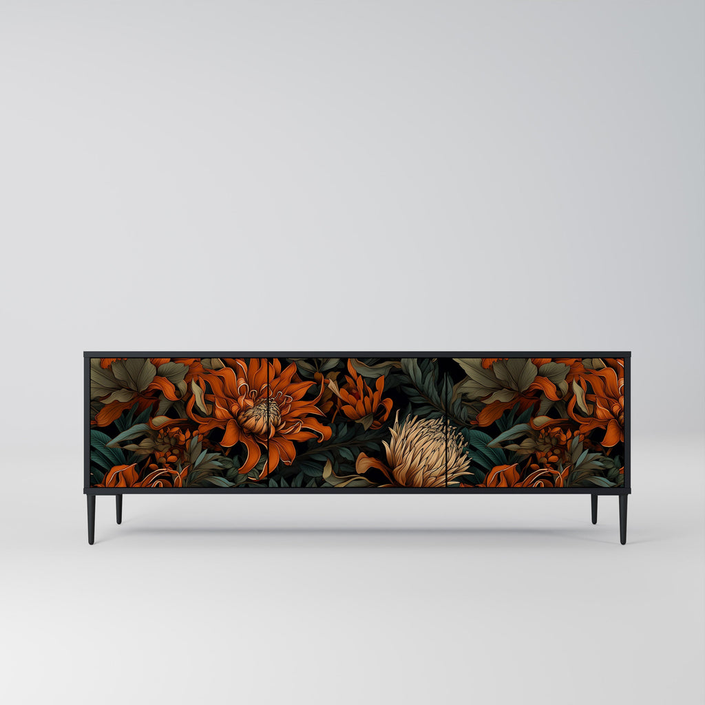 DAWN BLOOM 3-Door TV Stand in Black Finish