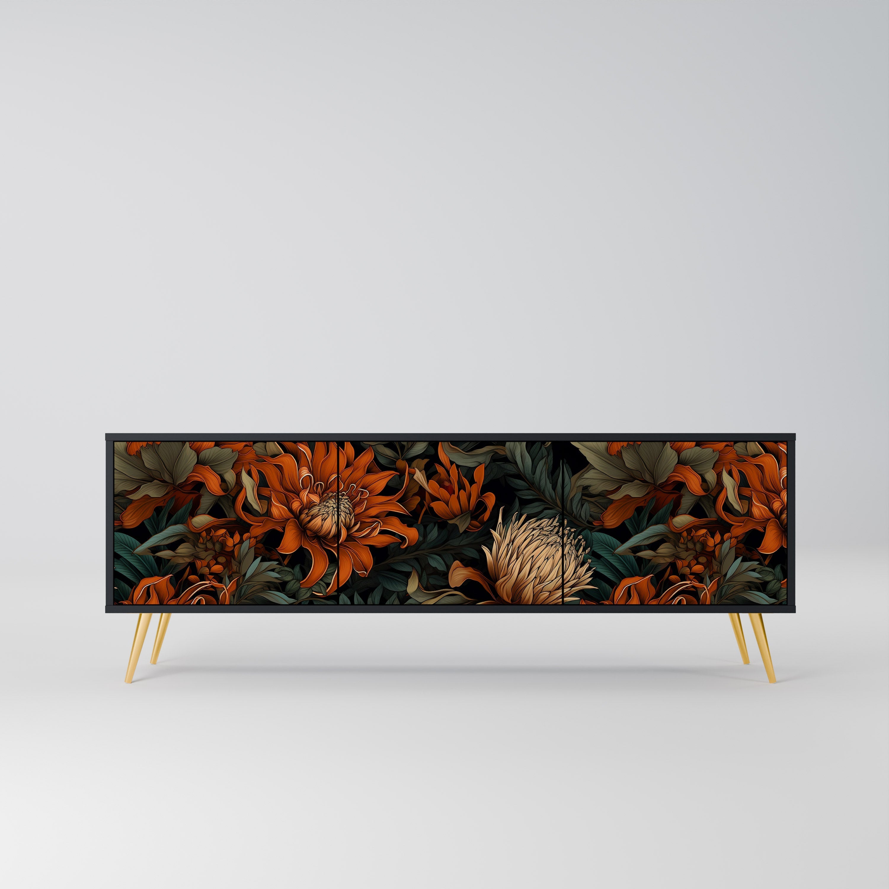 Meuble TV 3 portes DAWN BLOOM finition noire