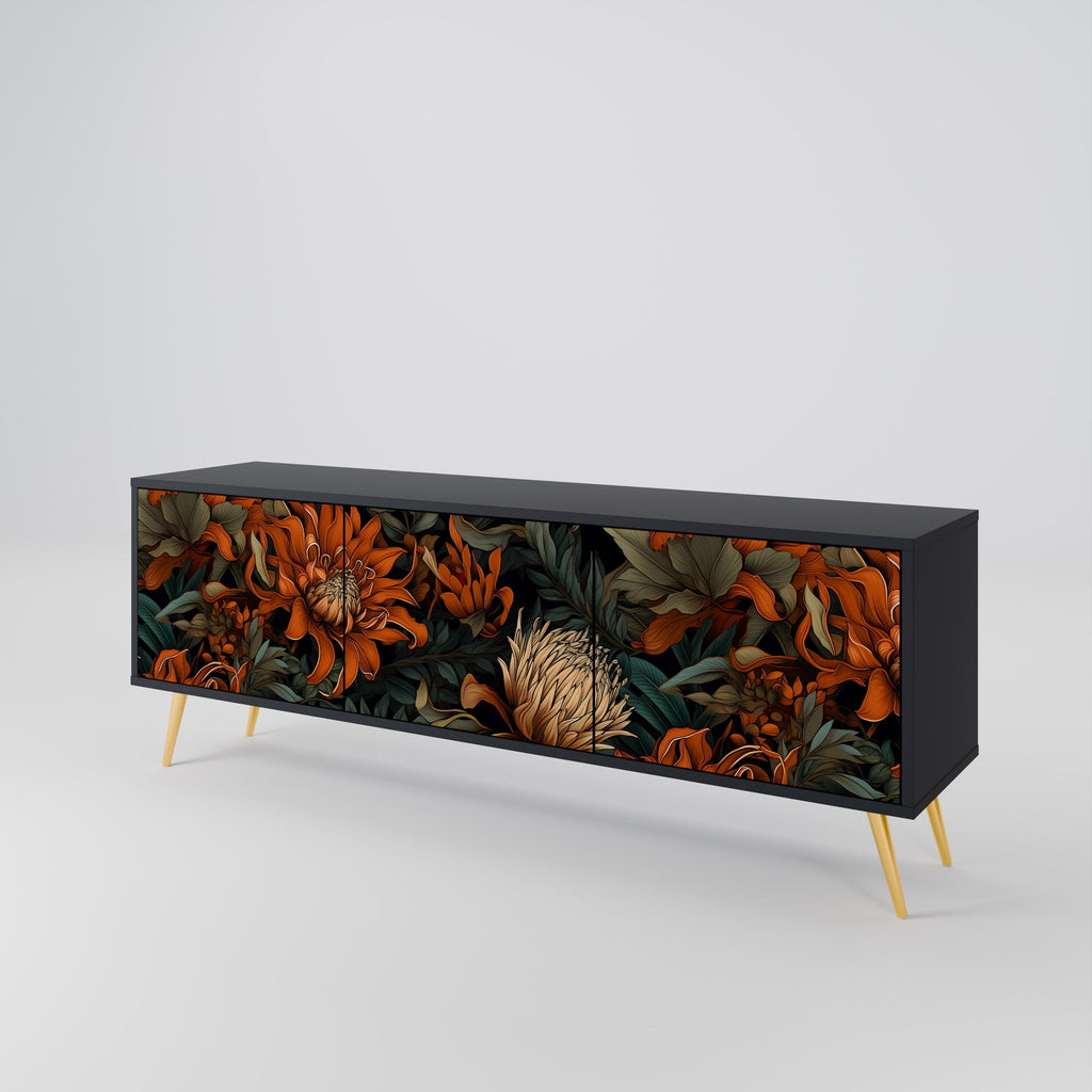 DAWN BLOOM 3-Door TV Stand in Black Finish