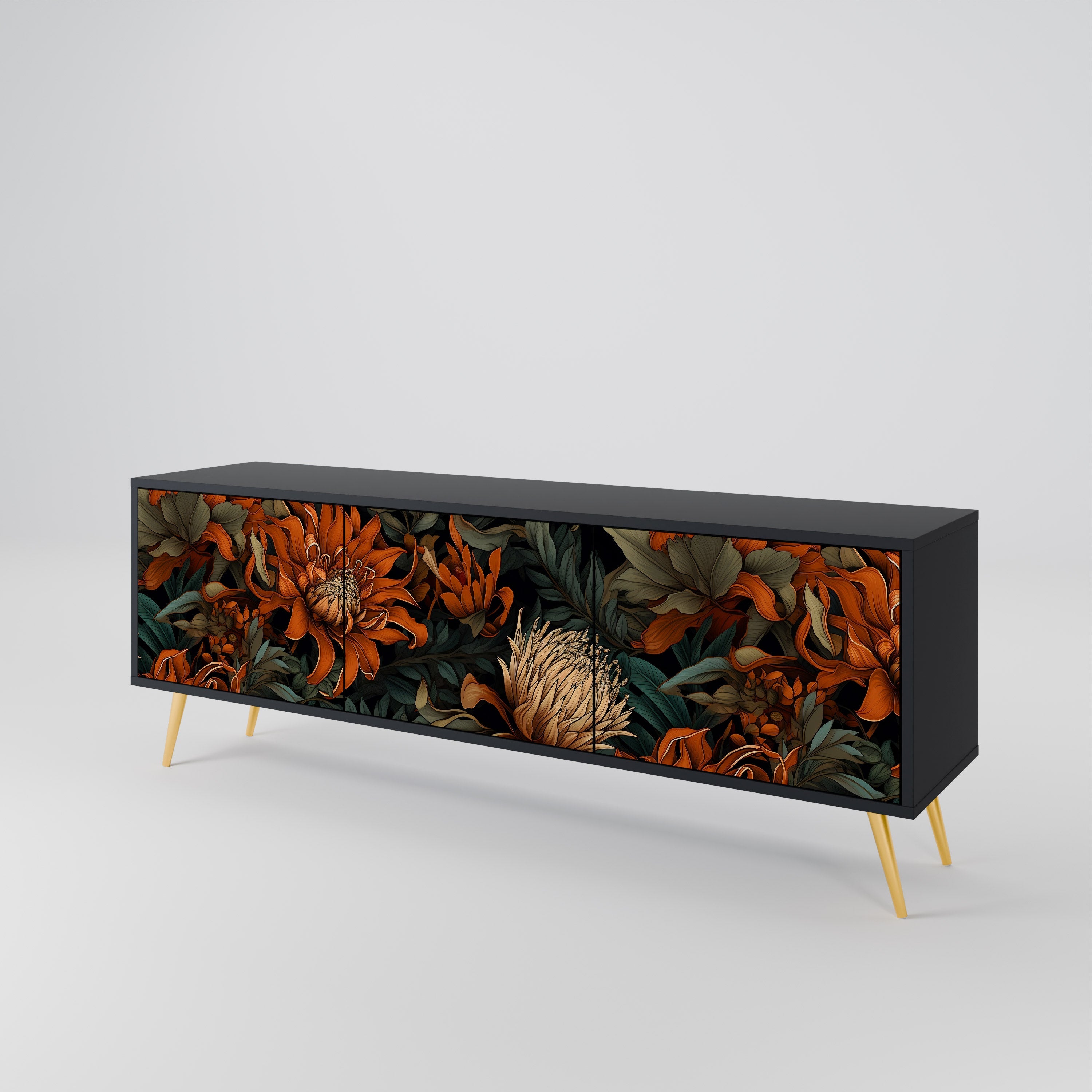 Meuble TV 3 portes DAWN BLOOM finition noire