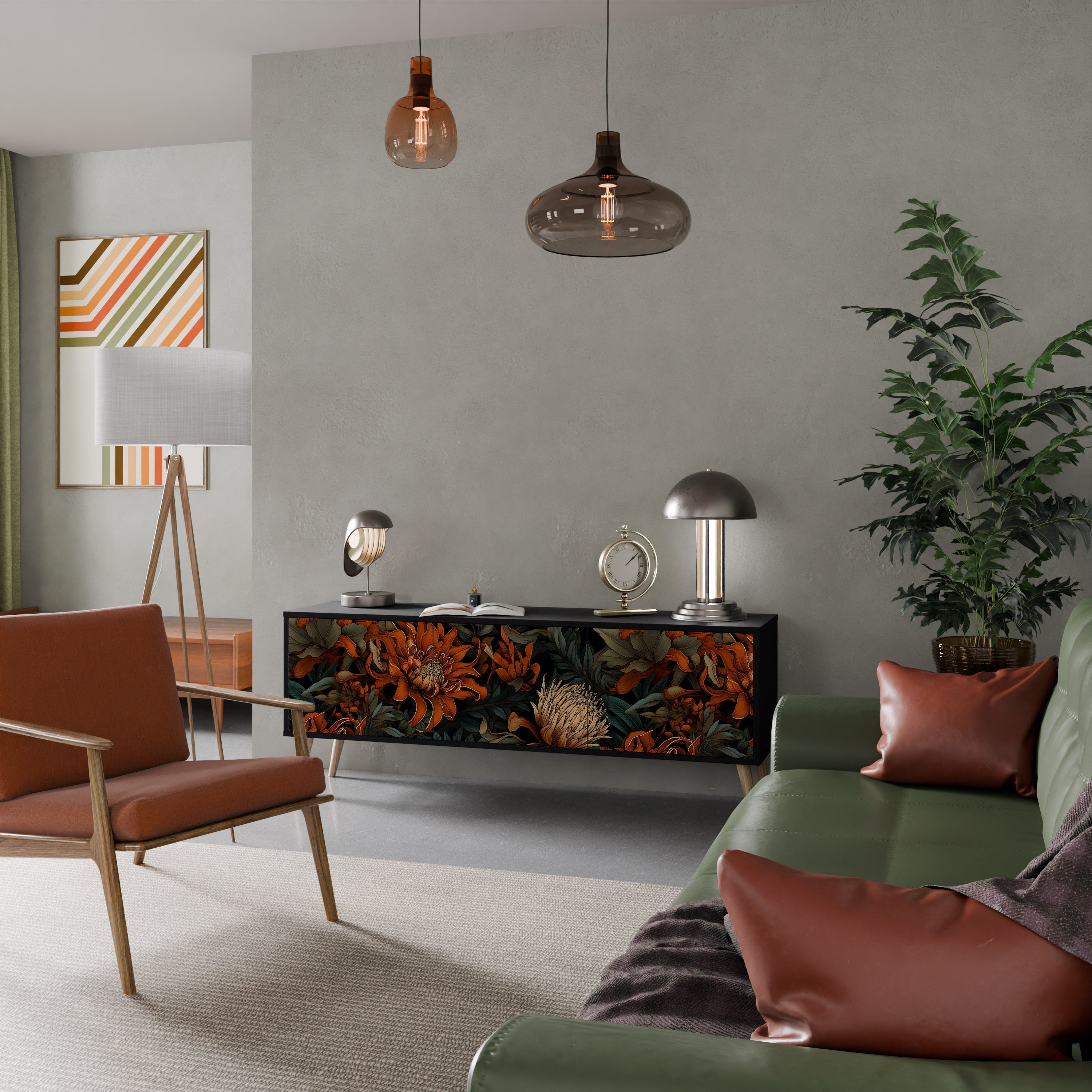 Meuble TV 3 portes DAWN BLOOM finition noire