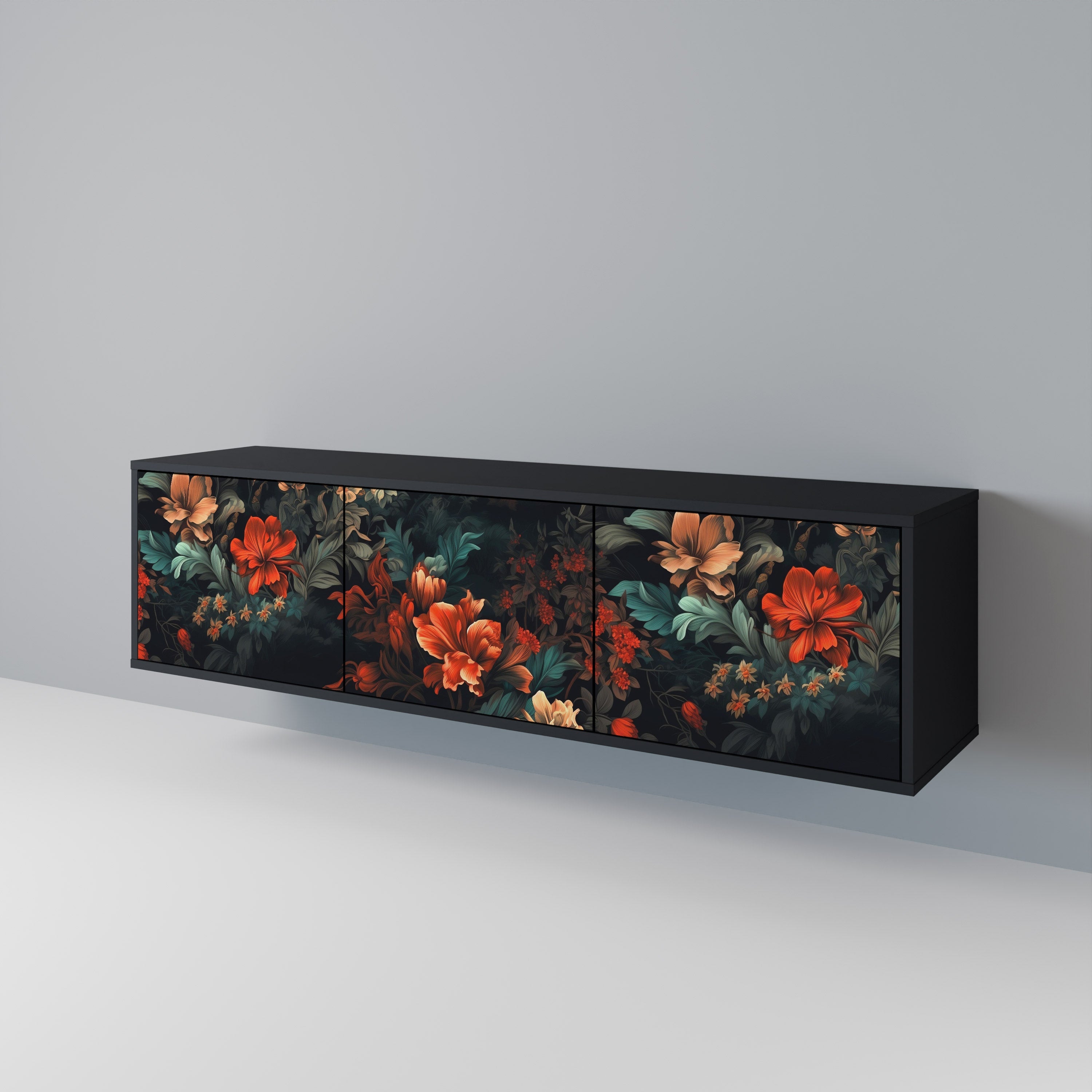 Meuble TV 3 portes IMAGINARY BLOSSOM finition noire